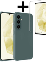 LUQ LUQ Samsung Galaxy A35 Hoesje Siliconen Met Screenprotector - Donkergroen