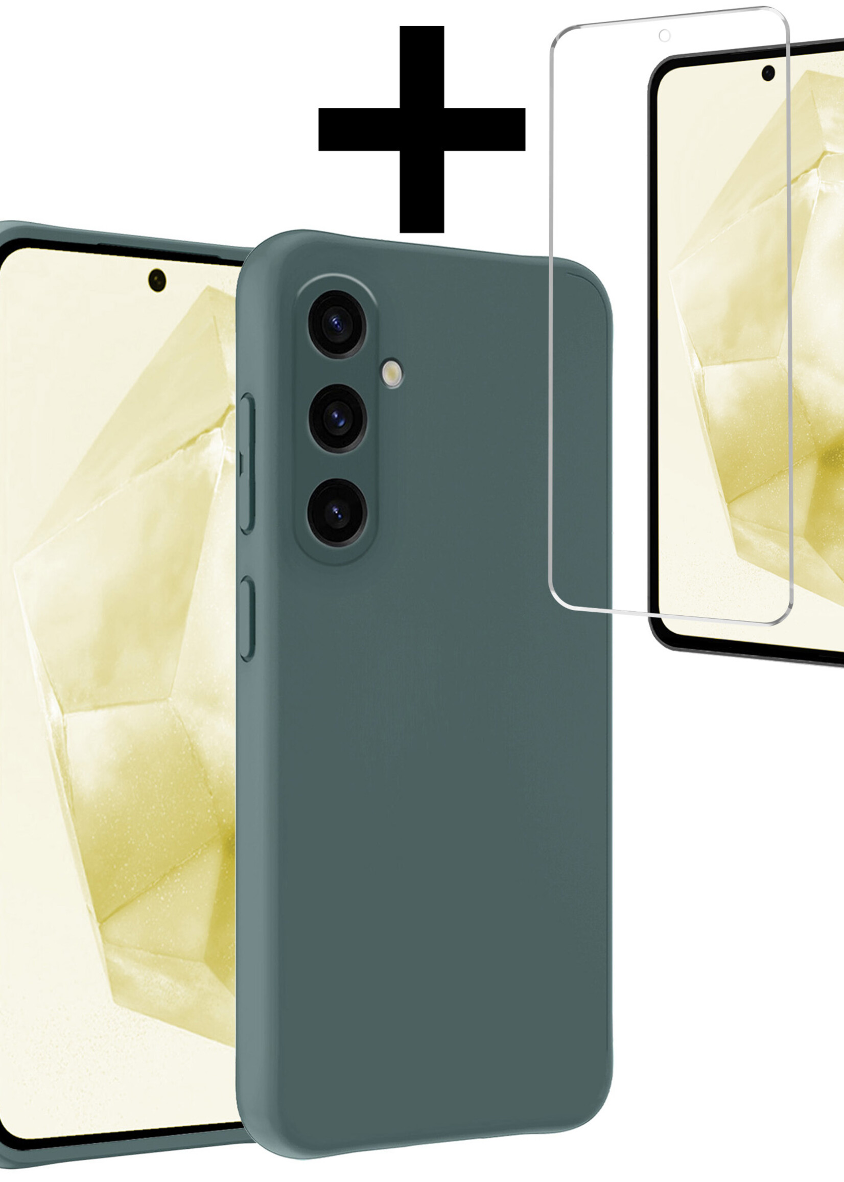 LUQ Hoesje Geschikt voor Samsung A35 Hoesje Siliconen Case Met Screenprotector - Hoes Geschikt voor Samsung Galaxy A35 5G Hoes Siliconen - Donkergroen