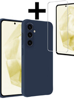 LUQ LUQ Samsung Galaxy A35 Hoesje Siliconen Met Screenprotector - Donkerblauw