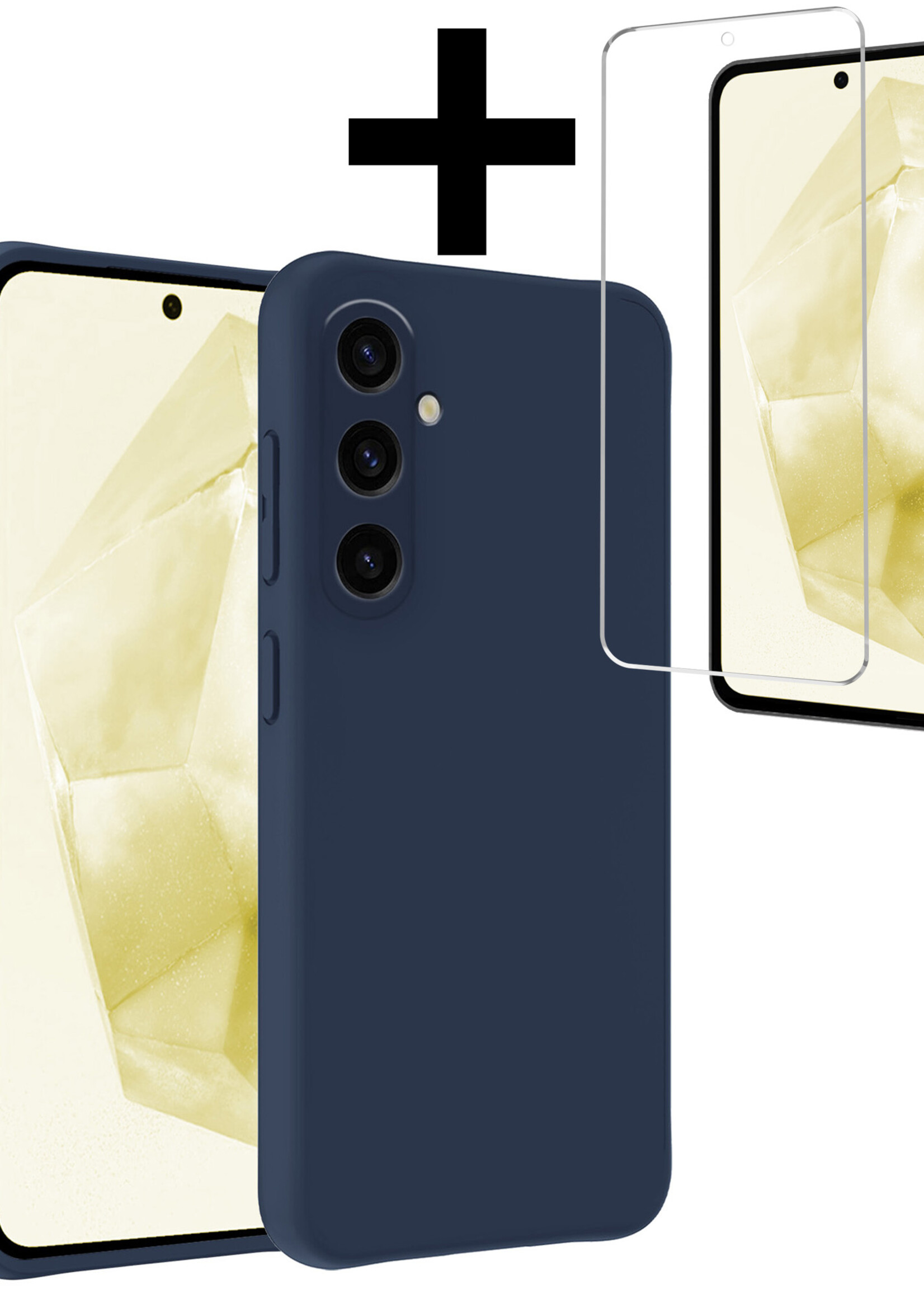 LUQ Hoesje Geschikt voor Samsung A35 Hoesje Siliconen Case Met Screenprotector - Hoes Geschikt voor Samsung Galaxy A35 5G Hoes Siliconen - Donkerblauw