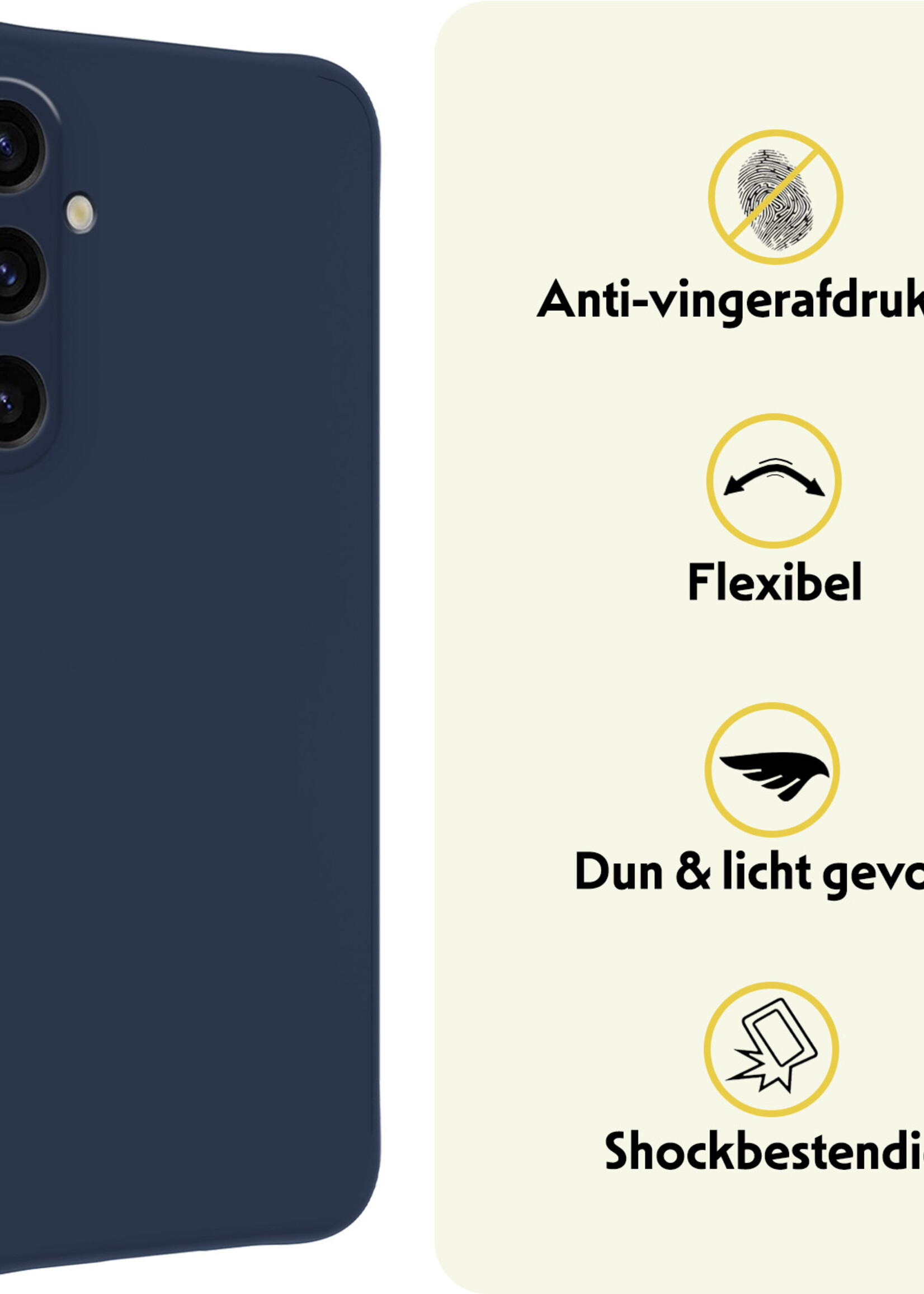 LUQ Hoesje Geschikt voor Samsung A35 Hoesje Siliconen Case Met Screenprotector - Hoes Geschikt voor Samsung Galaxy A35 5G Hoes Siliconen - Donkerblauw