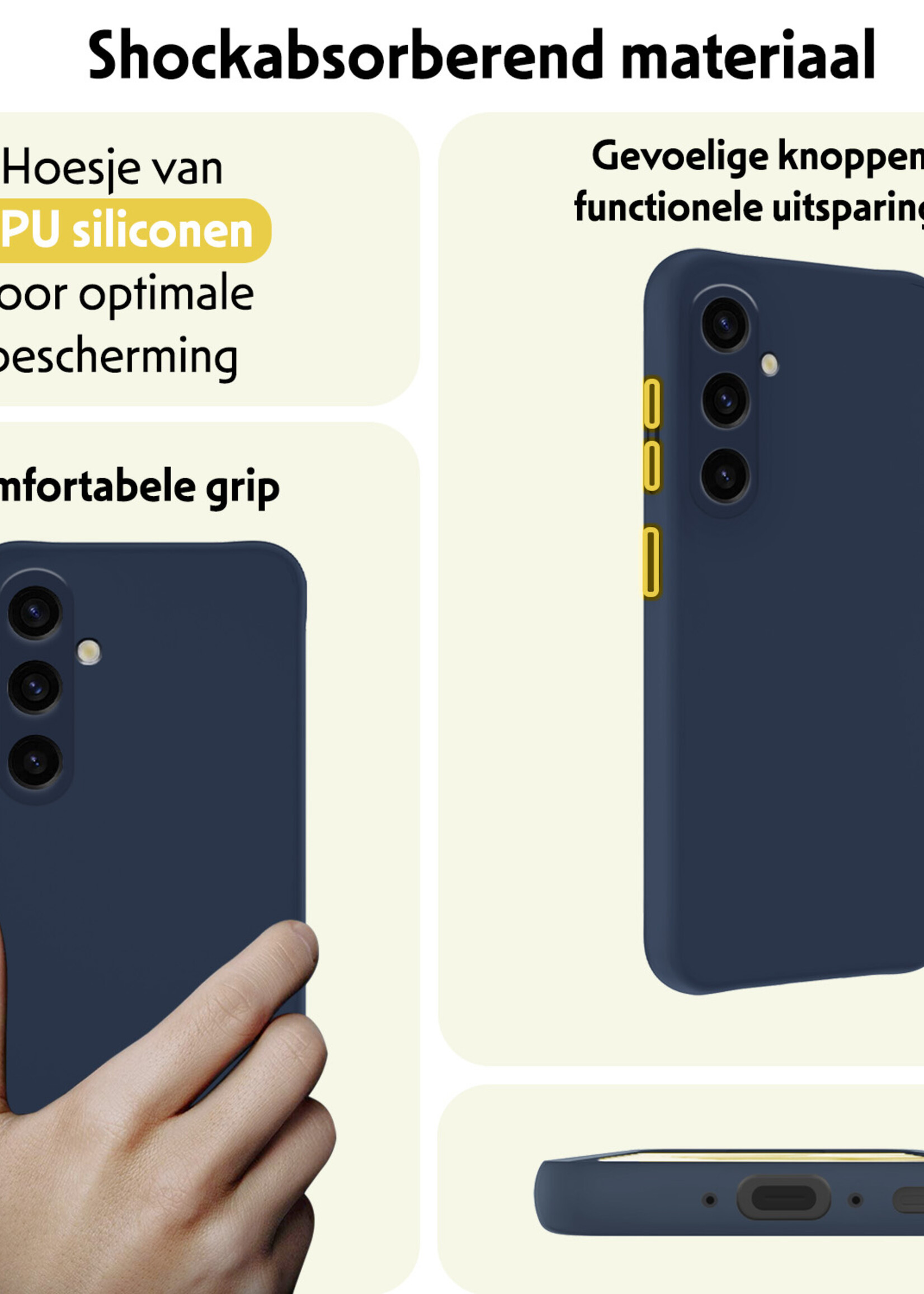 LUQ Hoesje Geschikt voor Samsung A35 Hoesje Siliconen Case Met Screenprotector - Hoes Geschikt voor Samsung Galaxy A35 5G Hoes Siliconen - Donkerblauw
