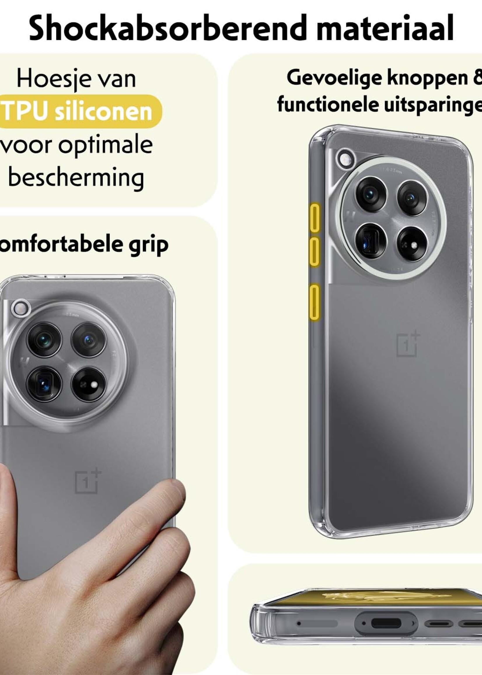 LUQ Hoesje Geschikt voor OnePlus 12 Hoesje Siliconen Case - Hoes Geschikt voor OnePlus 12 Hoes Siliconen - Transparant - 2 Stuks