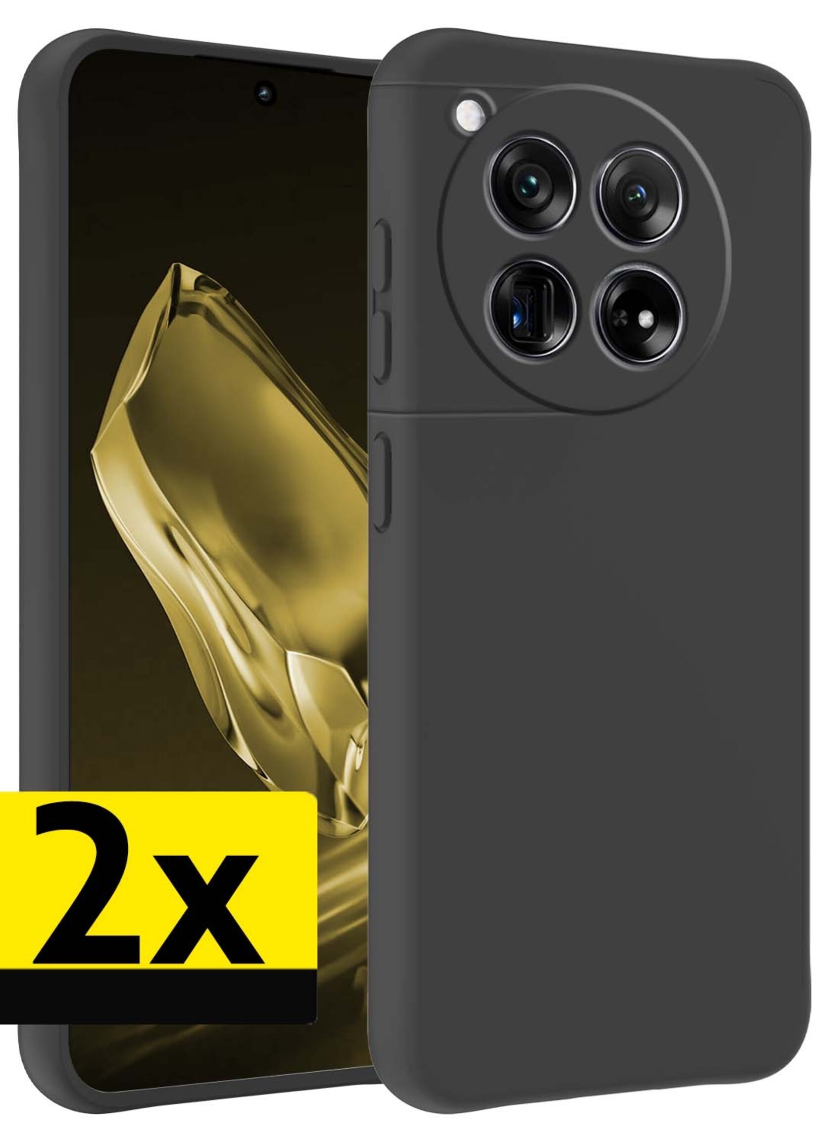 LUQ Hoesje Geschikt voor OnePlus 12 Hoesje Siliconen Case - Hoes Geschikt voor OnePlus 12 Hoes Siliconen - Zwart - 2 Stuks