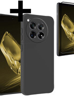 LUQ LUQ OnePlus 12 Hoesje Siliconen Met Screenprotector - Zwart