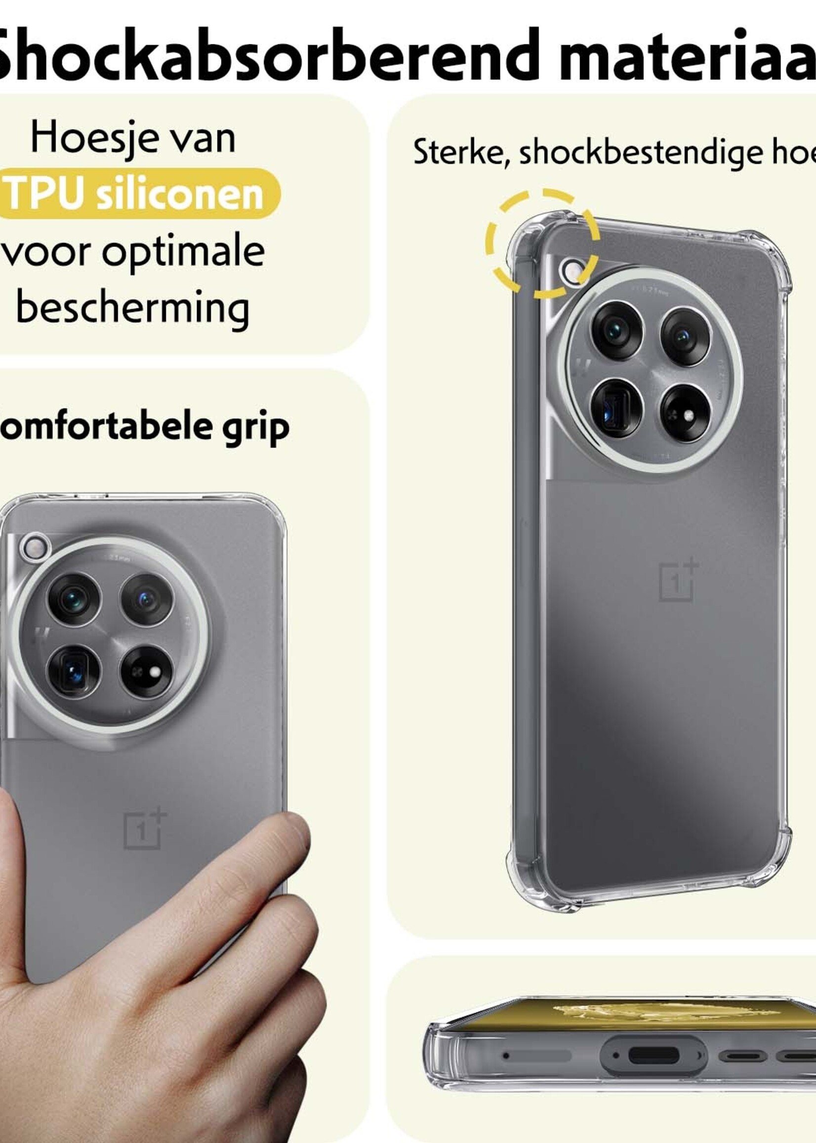 LUQ Hoesje Geschikt voor OnePlus 12 Hoesje Shockproof Case Siliconen - Hoes Geschikt voor OnePlus 12 Hoes Cover Siliconen - Transparant