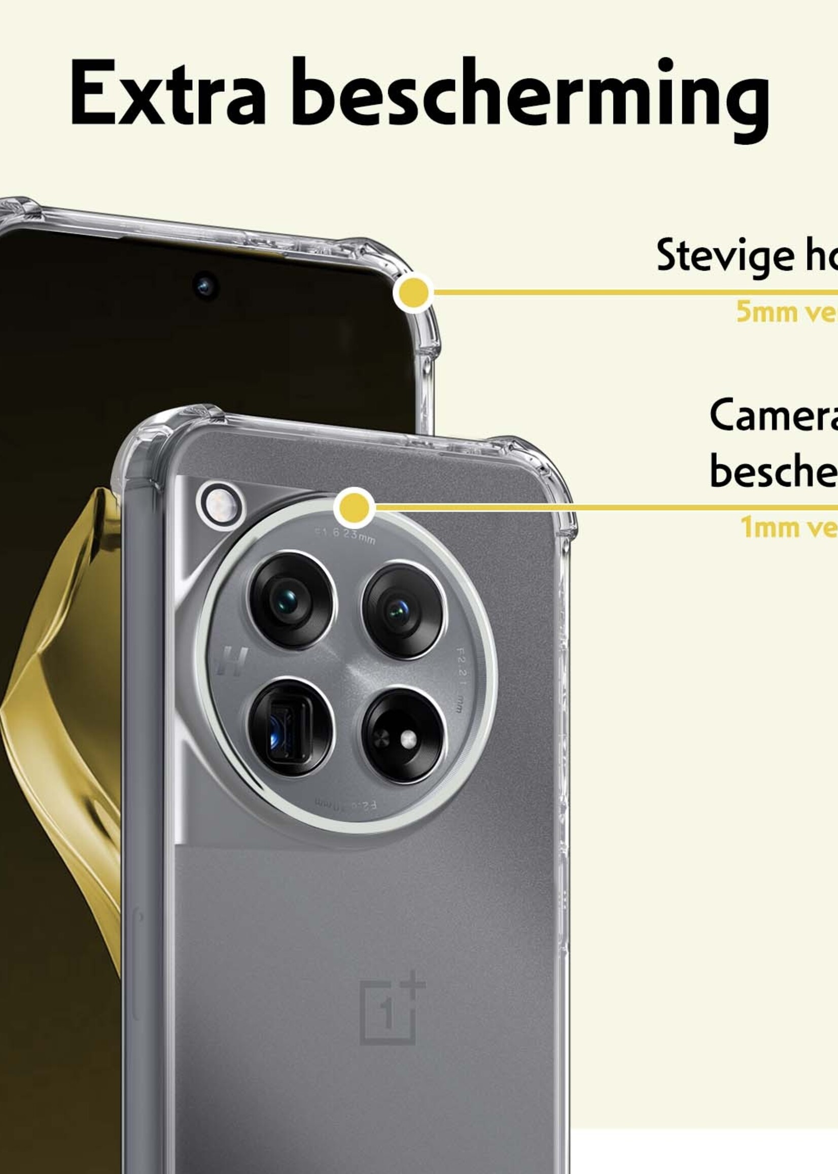 LUQ Hoesje Geschikt voor OnePlus 12 Hoesje Shockproof Case Siliconen Met Screenprotector - Hoes Geschikt voor OnePlus 12 Hoes Cover Siliconen - Transparant