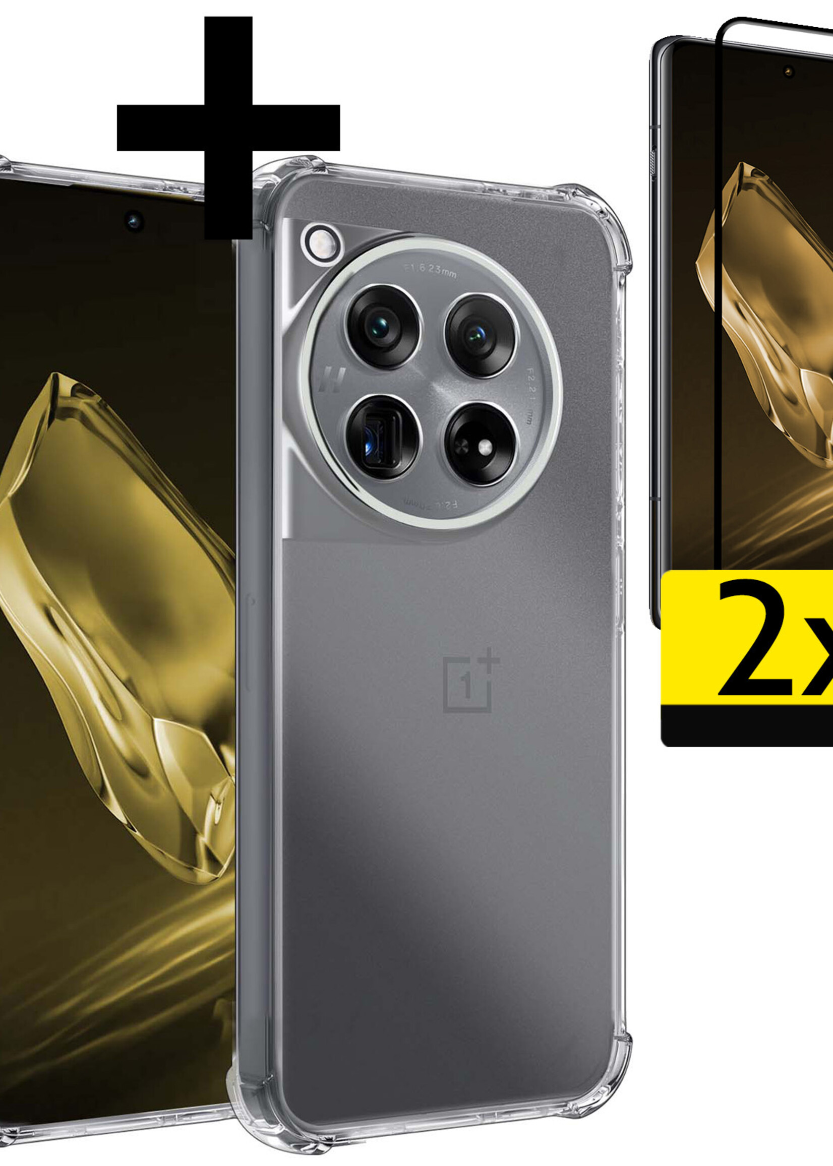 LUQ Hoesje Geschikt voor OnePlus 12 Hoesje Shockproof Case Siliconen Met 2x Screenprotector - Hoes Geschikt voor OnePlus 12 Hoes Cover Siliconen - Transparant