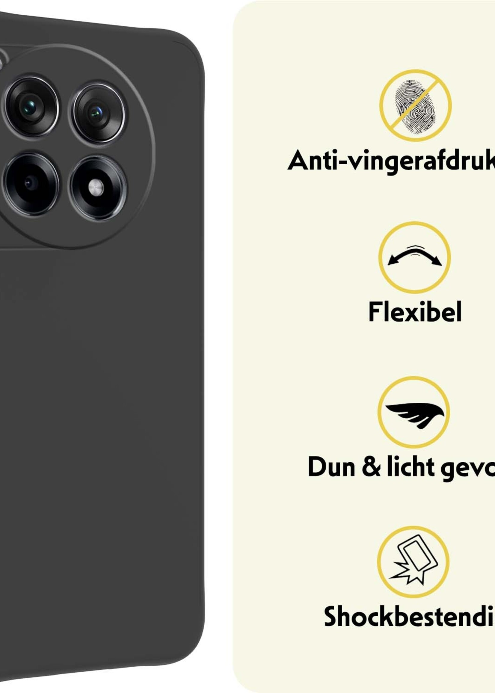 LUQ Hoesje Geschikt voor OnePlus 12R Hoesje Siliconen Case - Hoes Geschikt voor OnePlus 12R Hoes Siliconen - Zwart - 2 Stuks