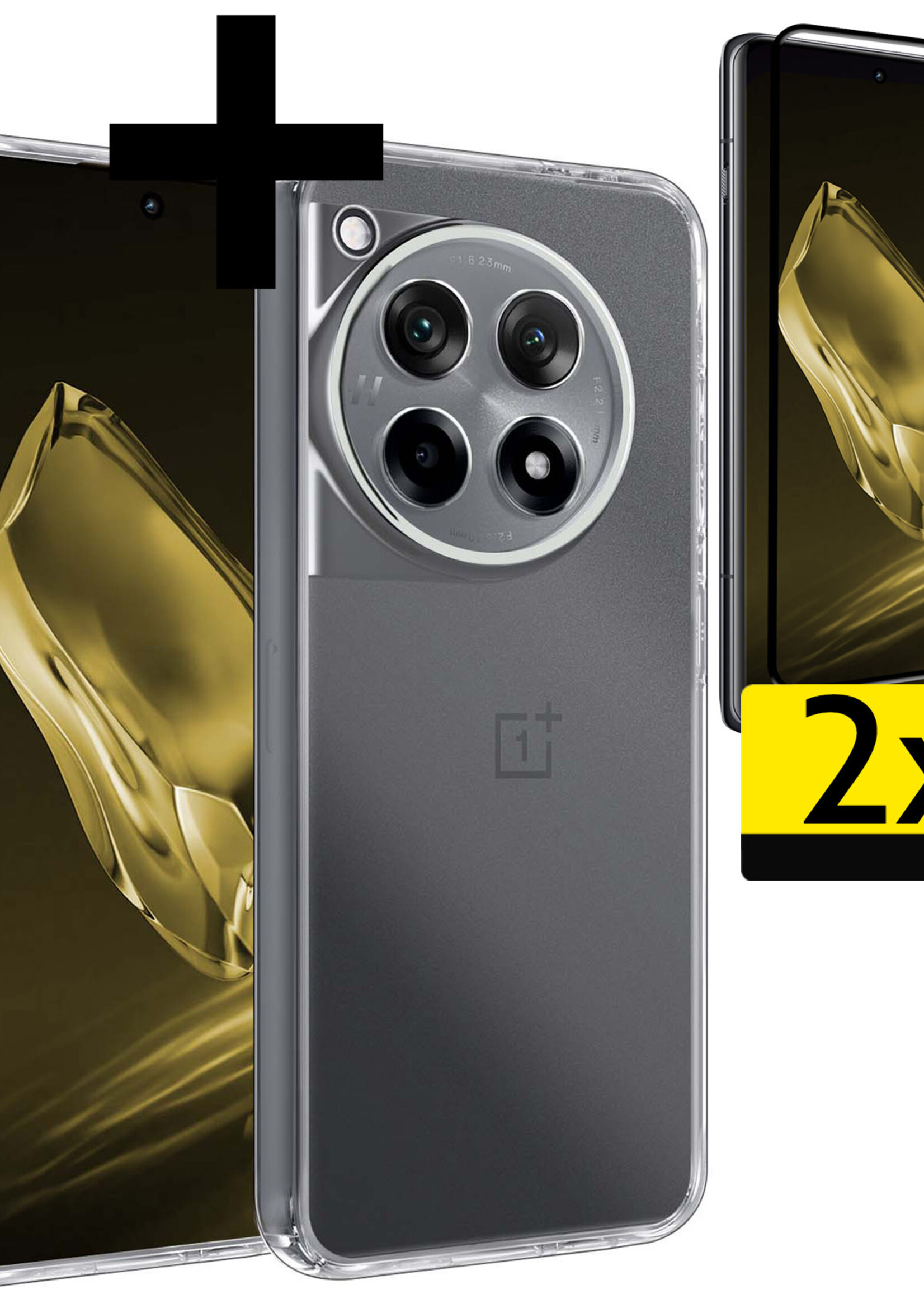 LUQ Hoesje Geschikt voor OnePlus 12R Hoesje Siliconen Case Met 2x Screenprotector - Hoes Geschikt voor OnePlus 12R Hoes Siliconen - Transparant