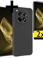 LUQ LUQ OnePlus 12R Hoesje Siliconen Met 2x Screenprotector - Zwart