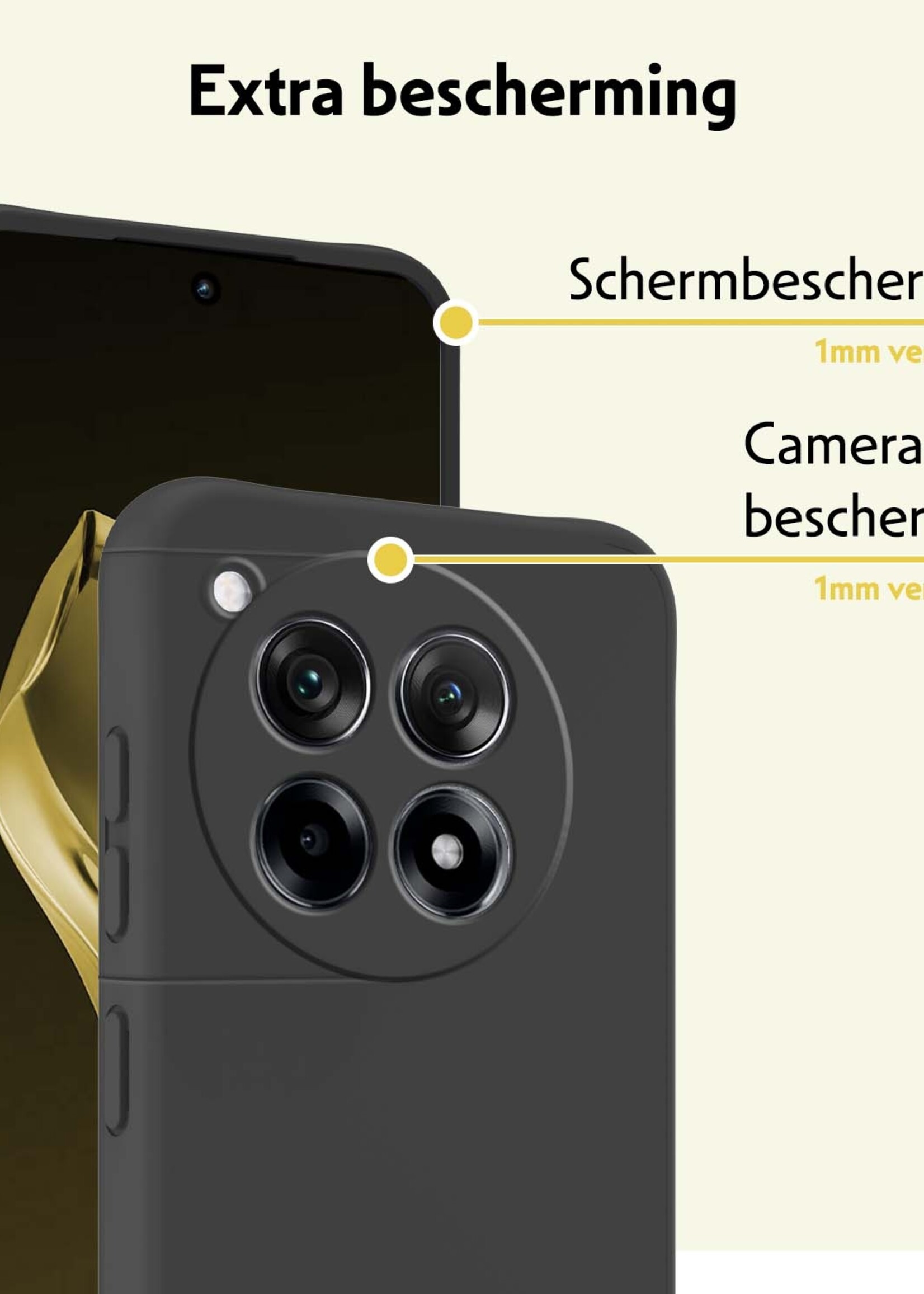 LUQ Hoesje Geschikt voor OnePlus 12R Hoesje Siliconen Case Met 2x Screenprotector - Hoes Geschikt voor OnePlus 12R Hoes Siliconen - Zwart