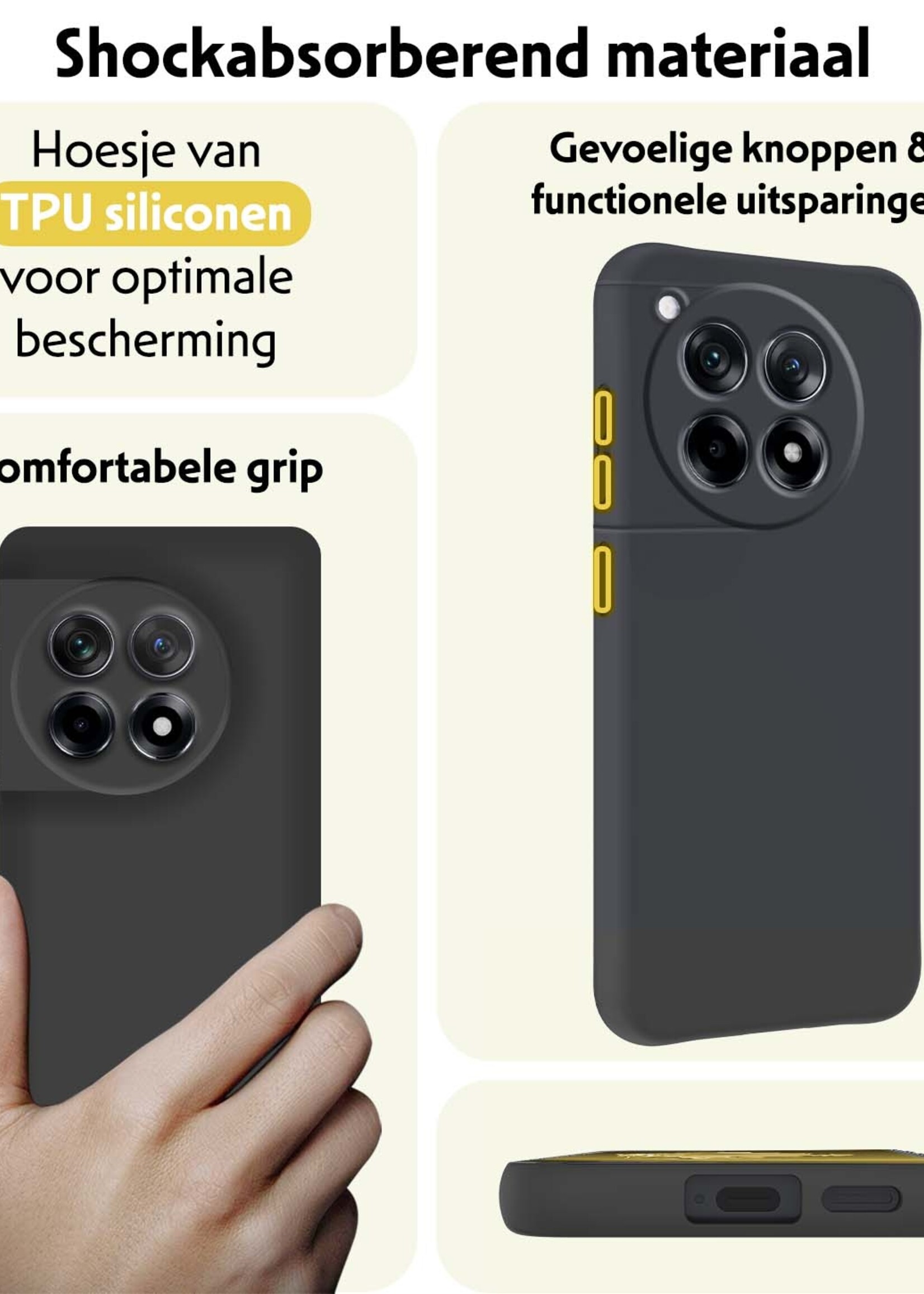 LUQ Hoesje Geschikt voor OnePlus 12R Hoesje Siliconen Case Met 2x Screenprotector - Hoes Geschikt voor OnePlus 12R Hoes Siliconen - Zwart