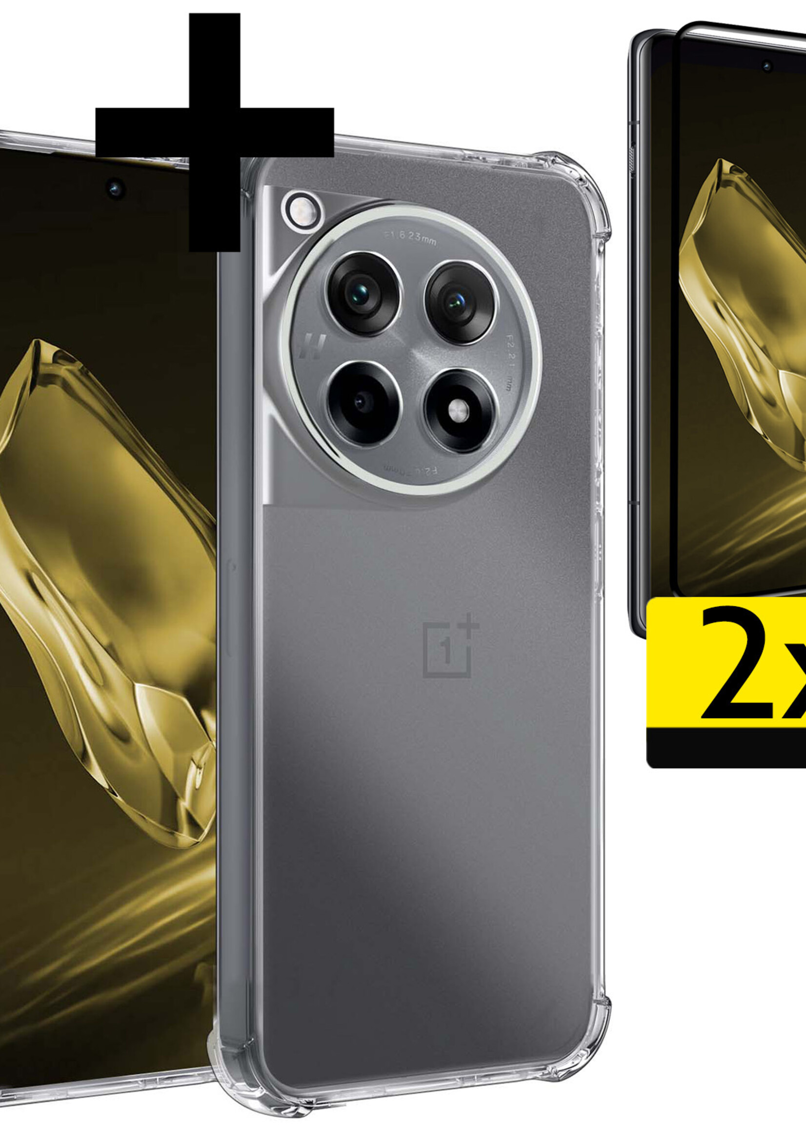 LUQ Hoesje Geschikt voor OnePlus 12R Hoesje Shockproof Case Siliconen Met 2x Screenprotector - Hoes Geschikt voor OnePlus 12R Hoes Cover Siliconen - Transparant