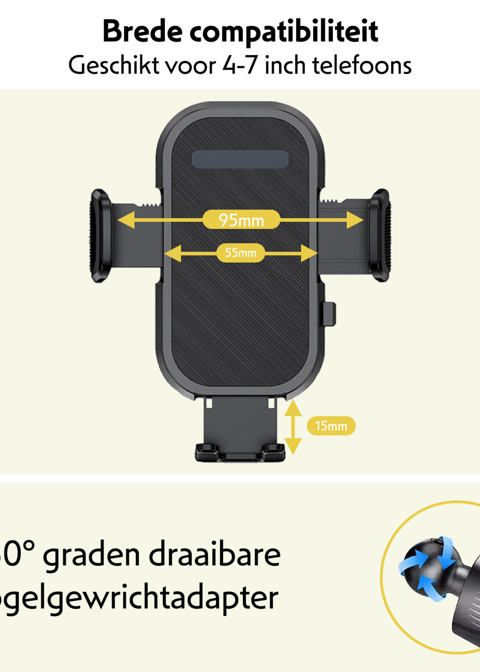 LUQ Telefoonhouders Auto Ventilatie Rooster Universeel Telefoonhouder Auto Draaibaar - Auto Telefoonhouder Verstelbaar Auto Accessoires - Zwart