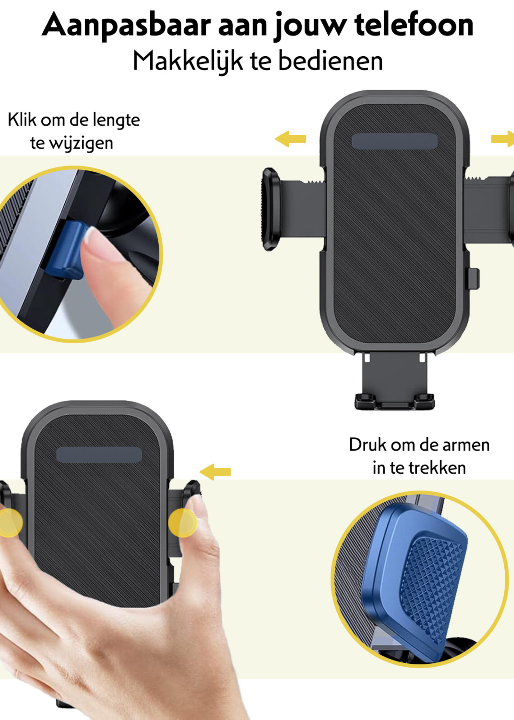 LUQ Telefoonhouders Auto Ventilatie Rooster Universeel Telefoonhouder Auto Draaibaar - Auto Telefoonhouder Verstelbaar Auto Accessoires - Zwart