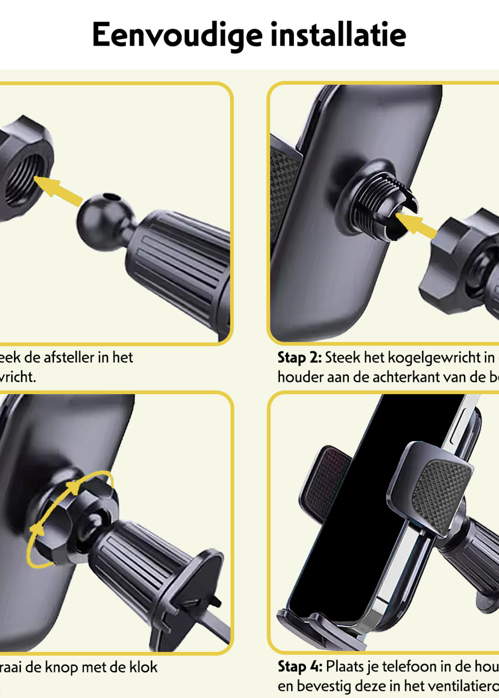 LUQ Telefoonhouders Auto Ventilatie Rooster Universeel Telefoonhouder Auto Draaibaar - Auto Telefoonhouder Verstelbaar Auto Accessoires - Zwart
