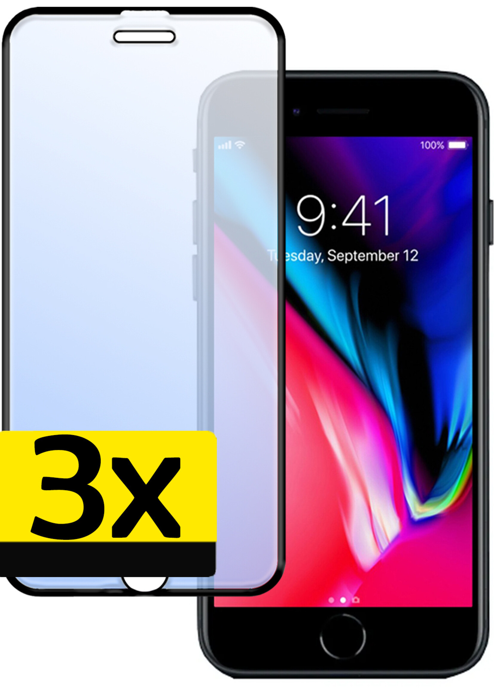 LUQ Screenprotector Geschikt voor iPhone 8 Plus Screenprotector Glas Full Cover - Screenprotector Geschikt voor iPhone 8 Plus Screenprotector Full Cover - 3 Stuks