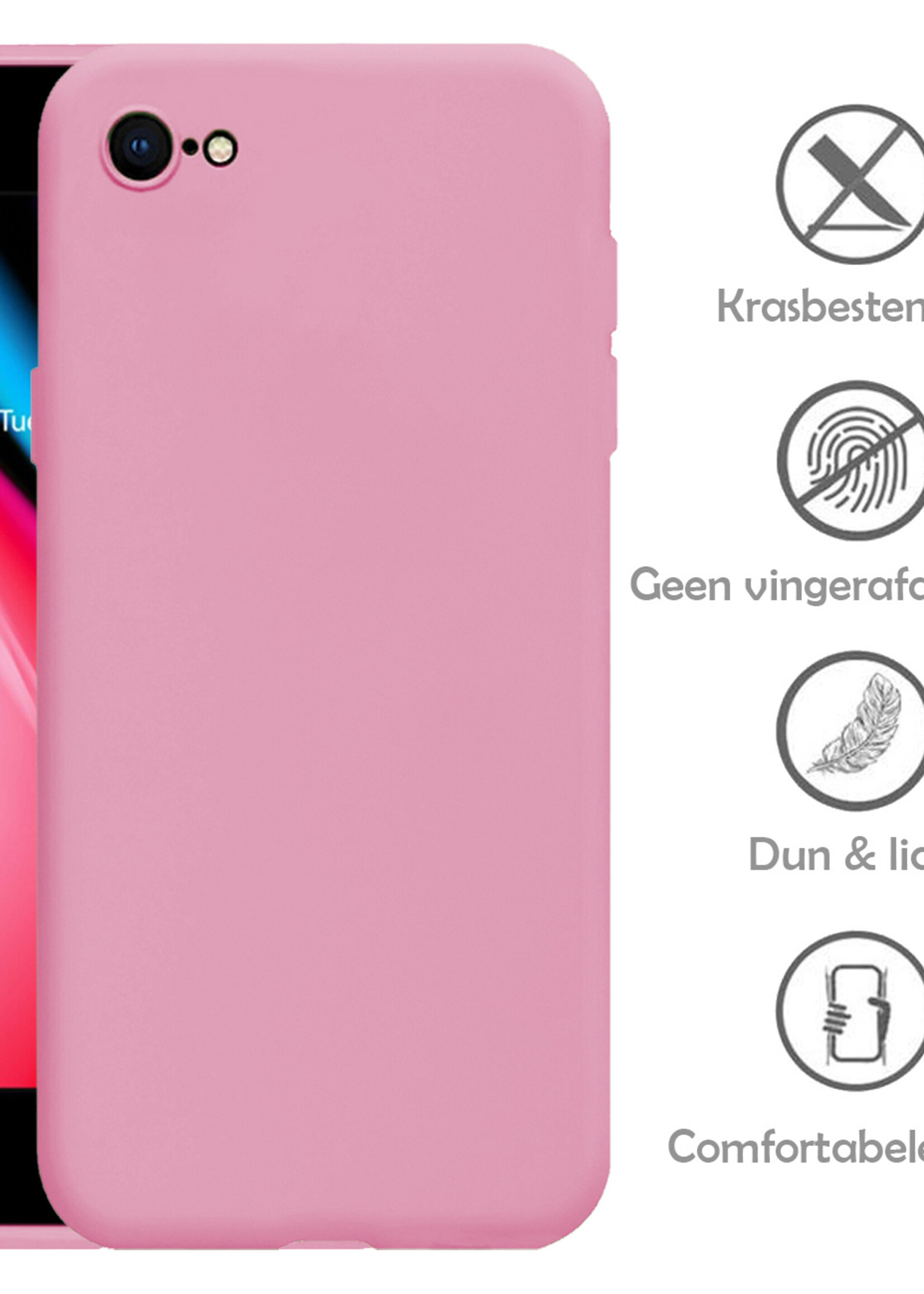 LUQ Hoesje Geschikt voor iPhone SE 2022 Hoesje Siliconen Case - Hoes Geschikt voor iPhone SE (2022) Hoes Siliconen - Donkerroze