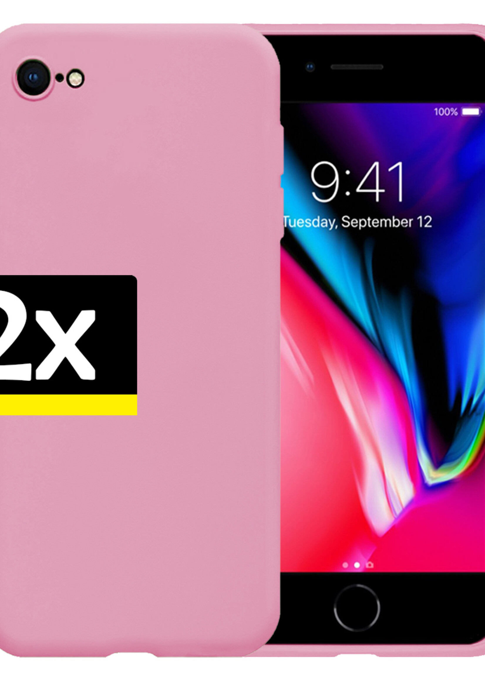 LUQ Hoesje Geschikt voor iPhone SE 2022 Hoesje Siliconen Case - Hoes Geschikt voor iPhone SE (2022) Hoes Siliconen - Donkerroze - 2 Stuks