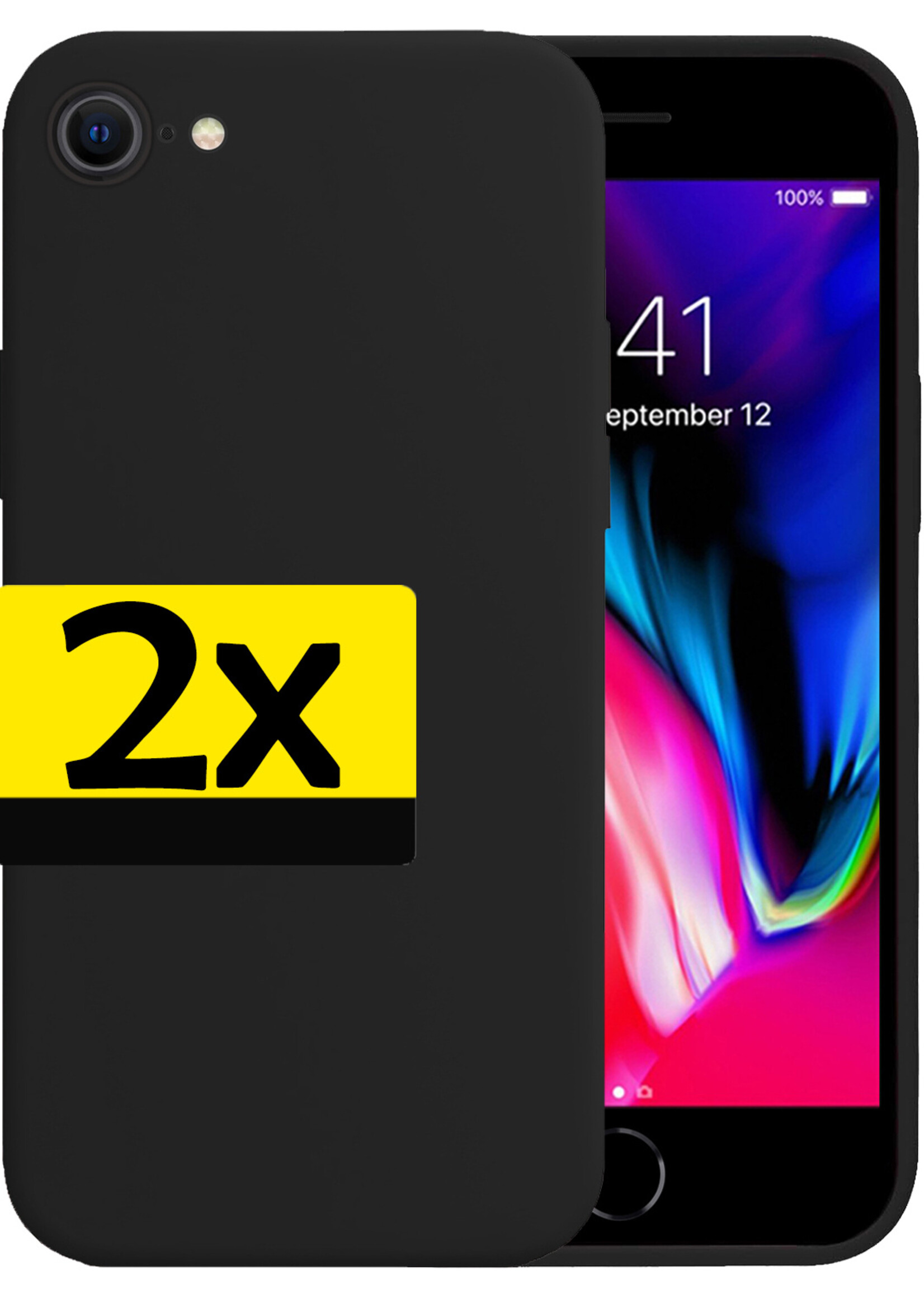 LUQ Hoesje Geschikt voor iPhone 8 Hoesje Siliconen Case - Hoes Geschikt voor iPhone 8 Hoes Siliconen - Zwart - 2 Stuks