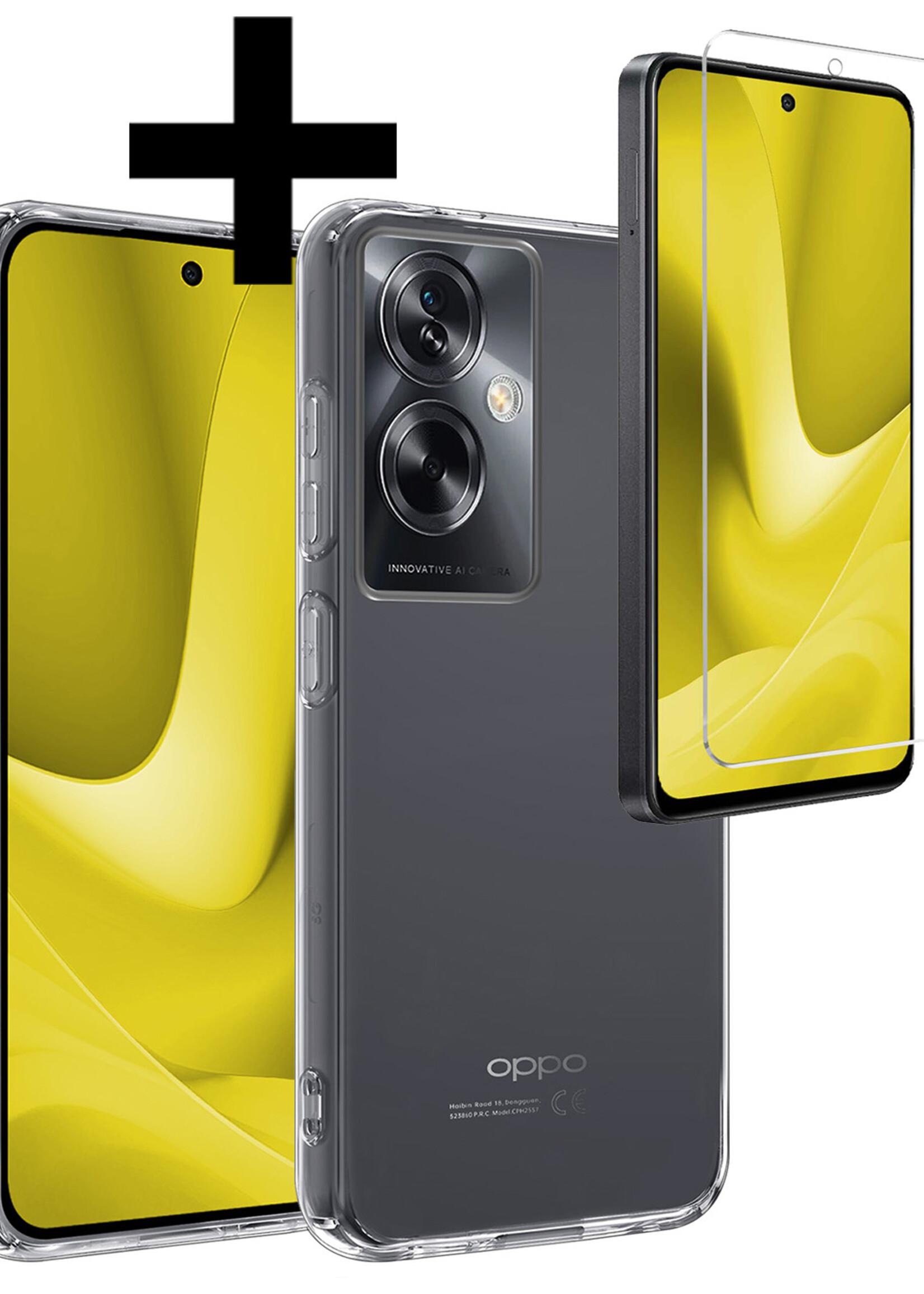 LUQ Hoesje Geschikt voor OPPO A79 Hoesje Siliconen Case Met Screenprotector - Hoes Geschikt voor OPPO A79 Hoes Siliconen - Transparant