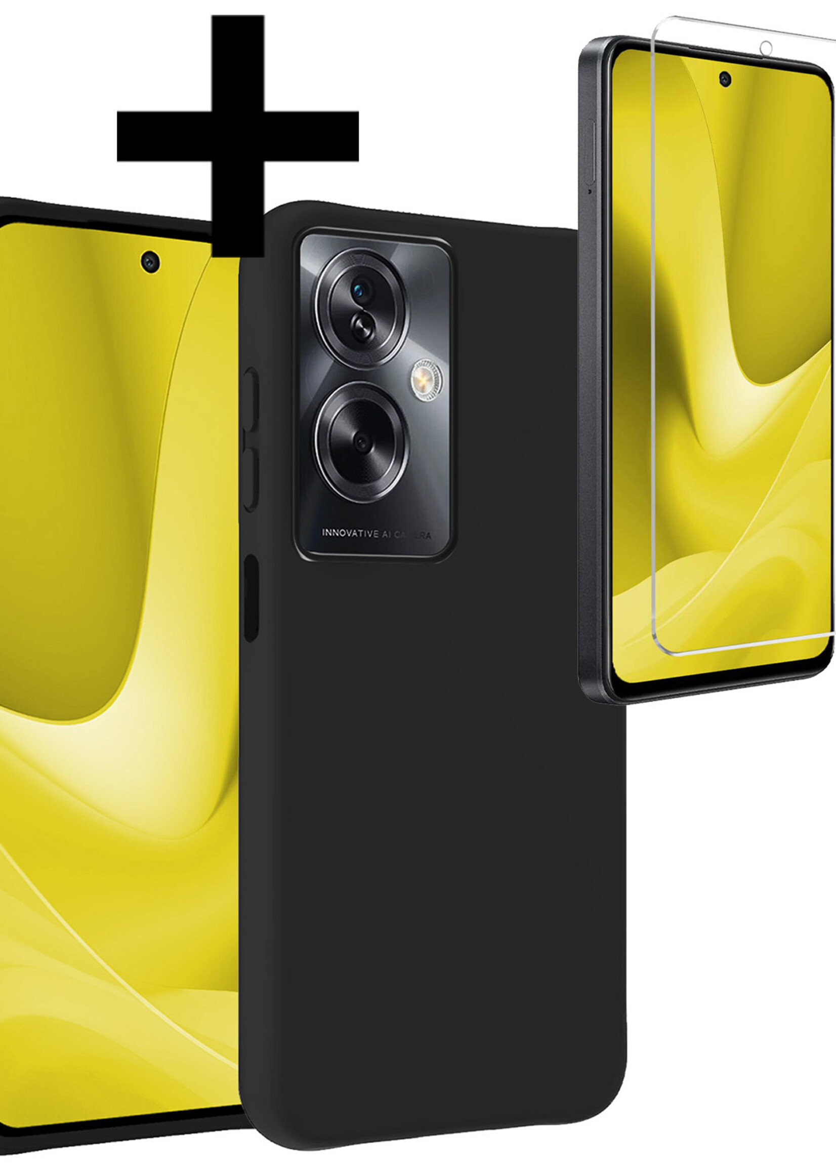 LUQ Hoesje Geschikt voor OPPO A79 Hoesje Siliconen Case Met Screenprotector - Hoes Geschikt voor OPPO A79 Hoes Siliconen - Zwart