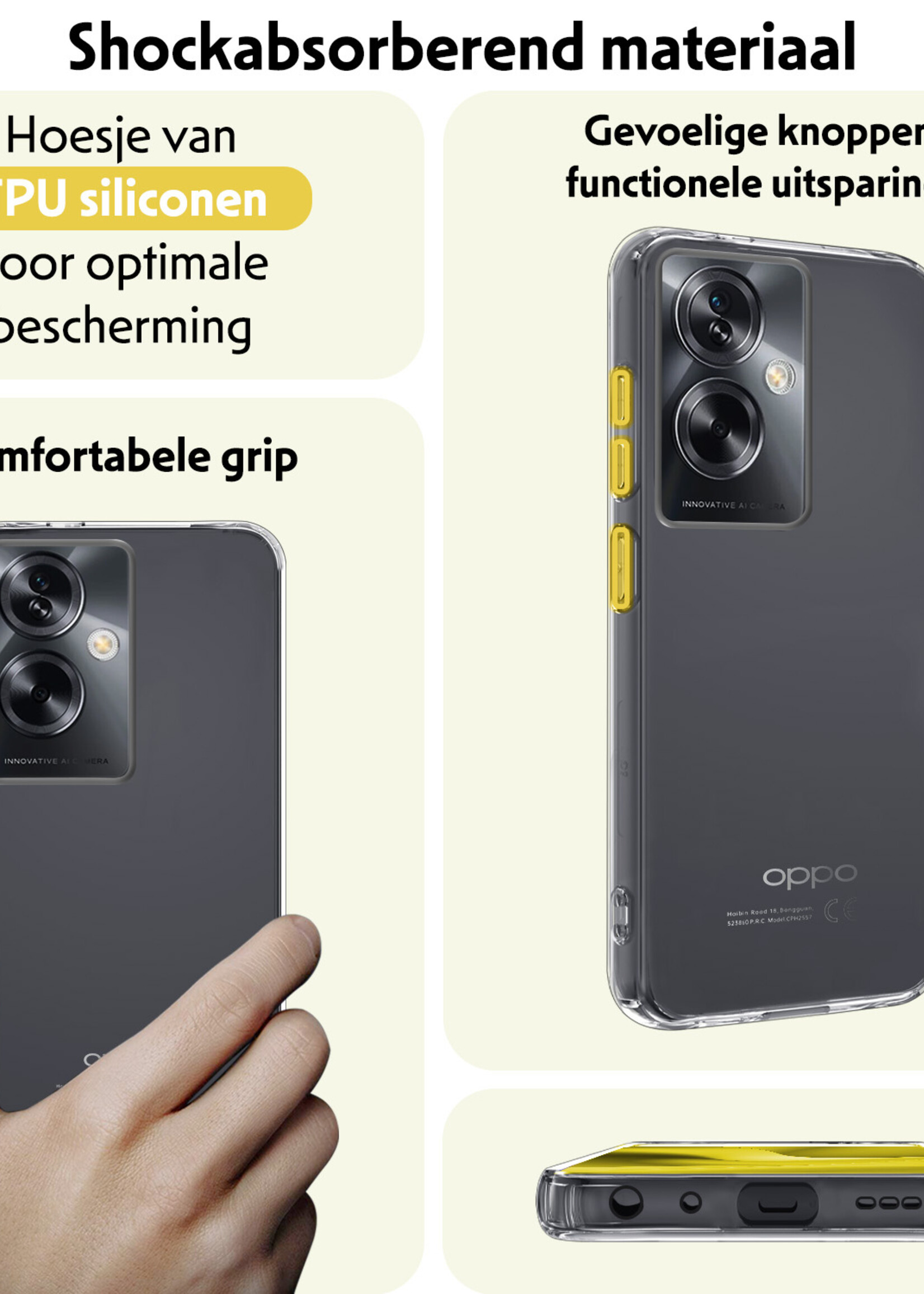 LUQ Hoesje Geschikt voor OPPO A79 Hoesje Siliconen Case Met 2x Screenprotector - Hoes Geschikt voor OPPO A79 Hoes Siliconen - Transparant