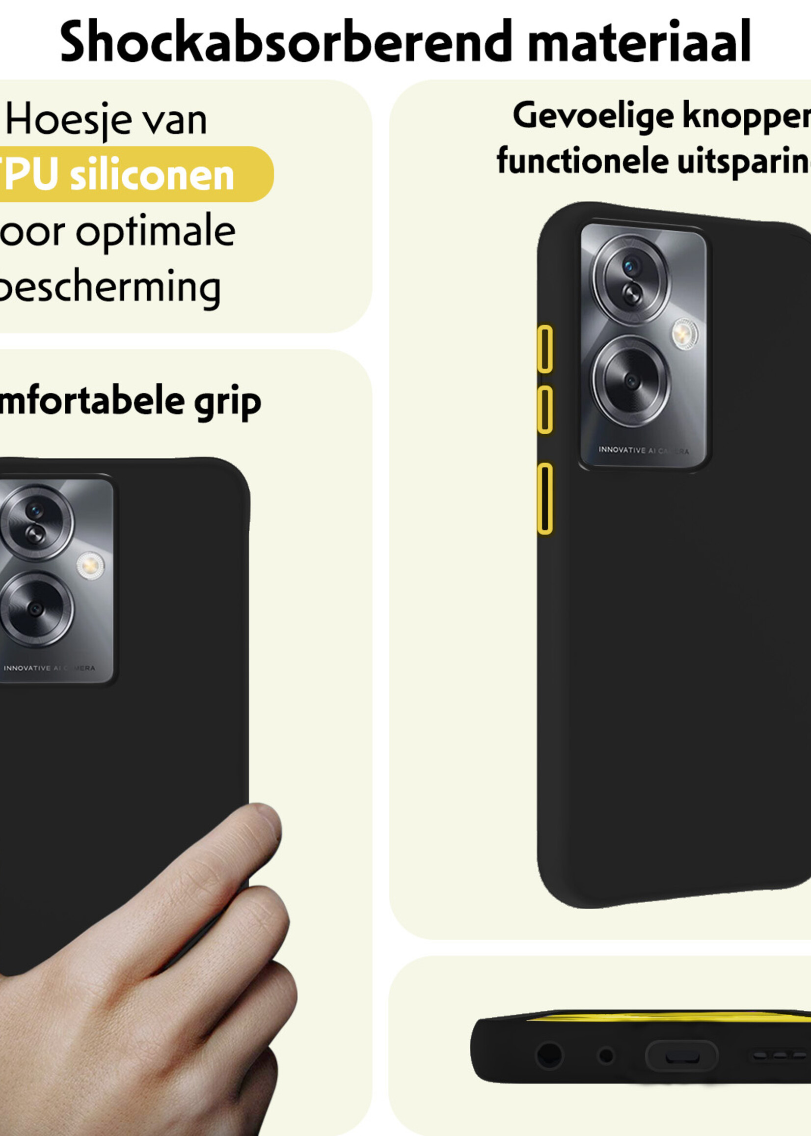 LUQ Hoesje Geschikt voor OPPO A79 Hoesje Siliconen Case Met 2x Screenprotector - Hoes Geschikt voor OPPO A79 Hoes Siliconen - Zwart