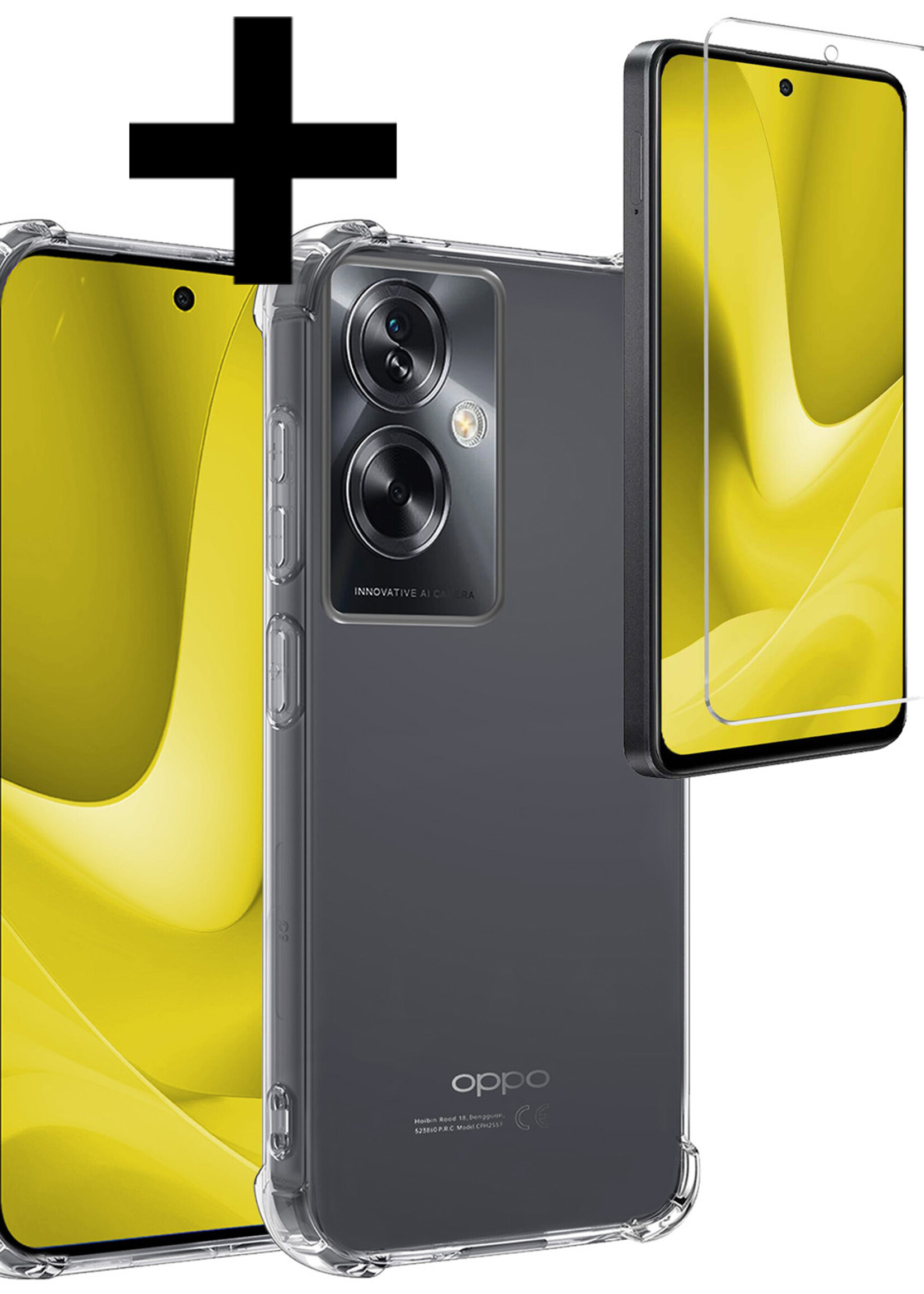 LUQ Hoesje Geschikt voor OPPO A79 Hoesje Shockproof Case Siliconen Met Screenprotector - Hoes Geschikt voor OPPO A79 Hoes Cover Siliconen - Transparant