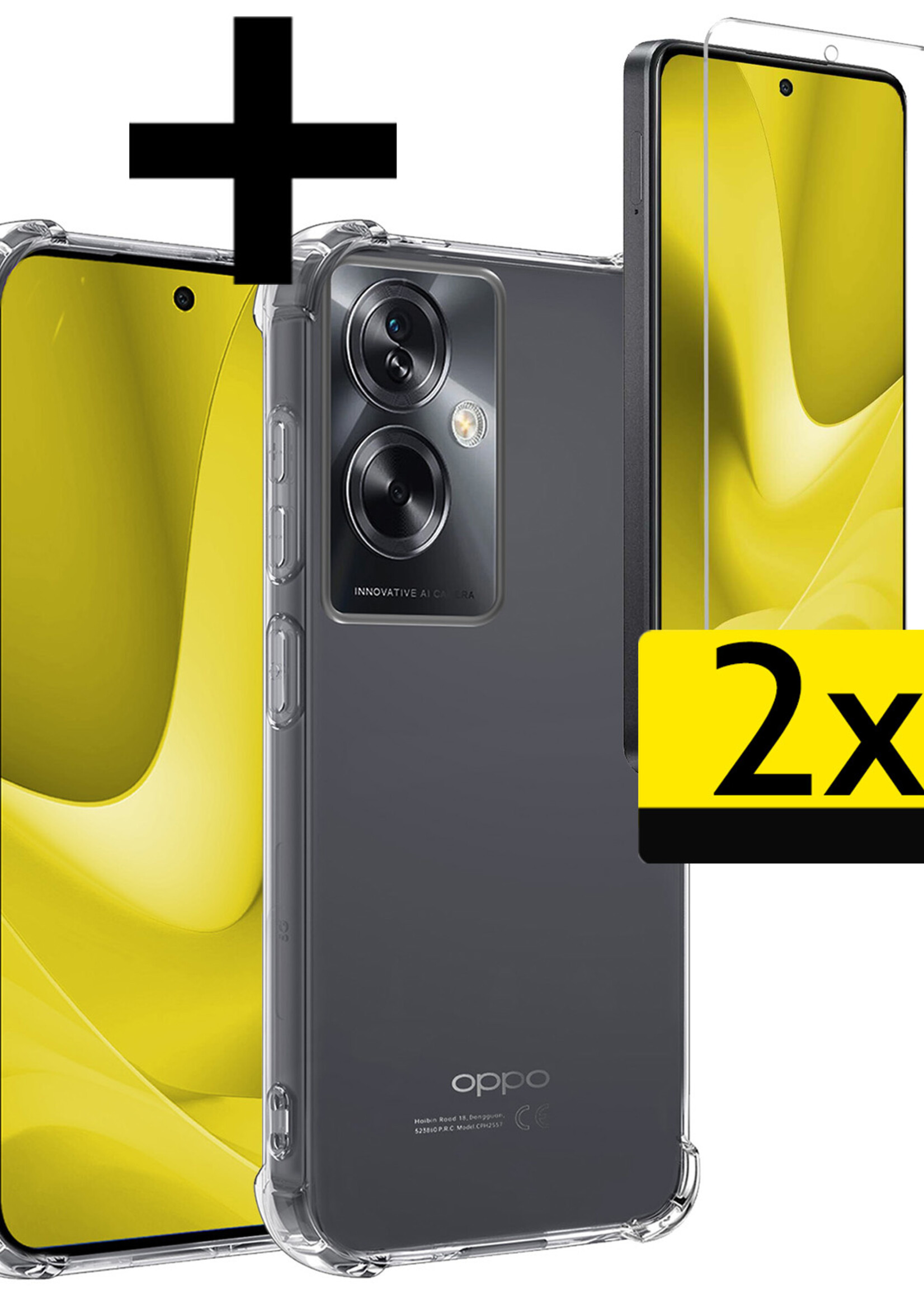 LUQ Hoesje Geschikt voor OPPO A79 Hoesje Shockproof Case Siliconen Met 2x Screenprotector - Hoes Geschikt voor OPPO A79 Hoes Cover Siliconen - Transparant