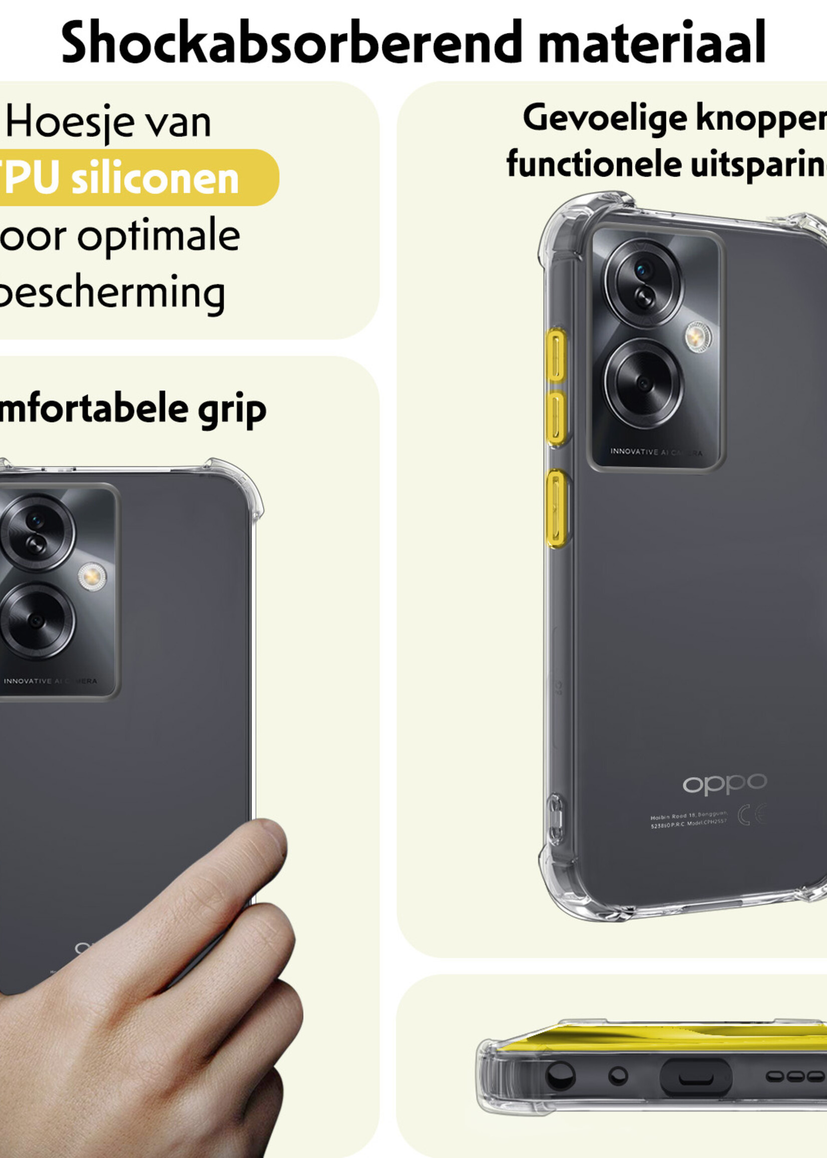 LUQ Hoesje Geschikt voor OPPO A79 Hoesje Shockproof Case Siliconen Met 2x Screenprotector - Hoes Geschikt voor OPPO A79 Hoes Cover Siliconen - Transparant