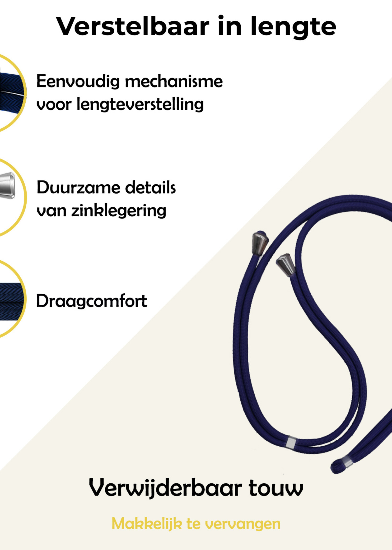 LUQ Telefoonkoord Universeel Telefoon Koord Telefoonketting Verstelbaar Telefoonkoorden 150 cm - Donkerblauw