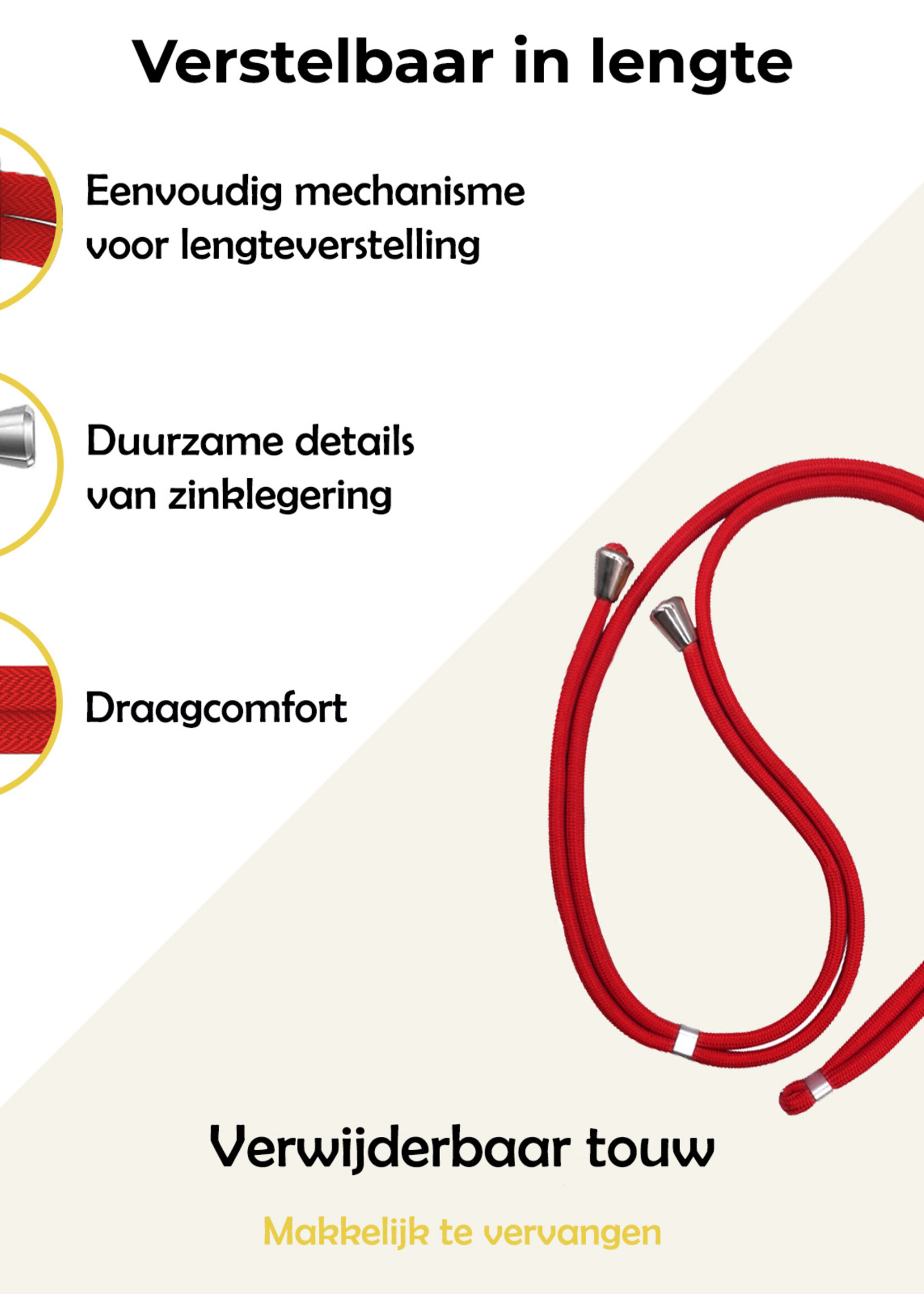 LUQ Telefoonkoord Universeel Telefoon Koord Telefoonketting Verstelbaar Telefoonkoorden 150 cm - Rood