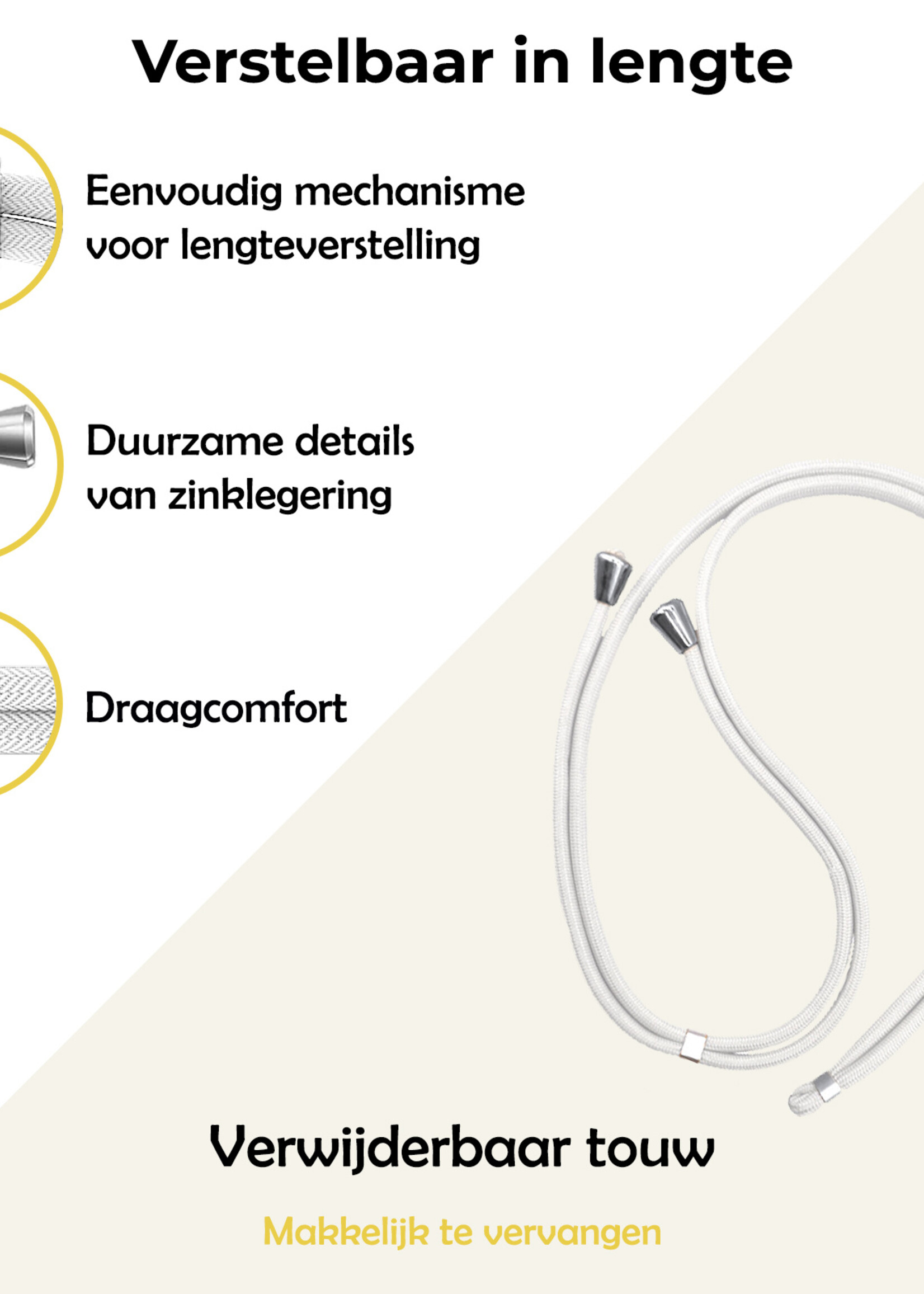 LUQ Telefoonkoord Universeel Telefoon Koord Telefoonketting Verstelbaar Telefoonkoorden 150 cm - Wit