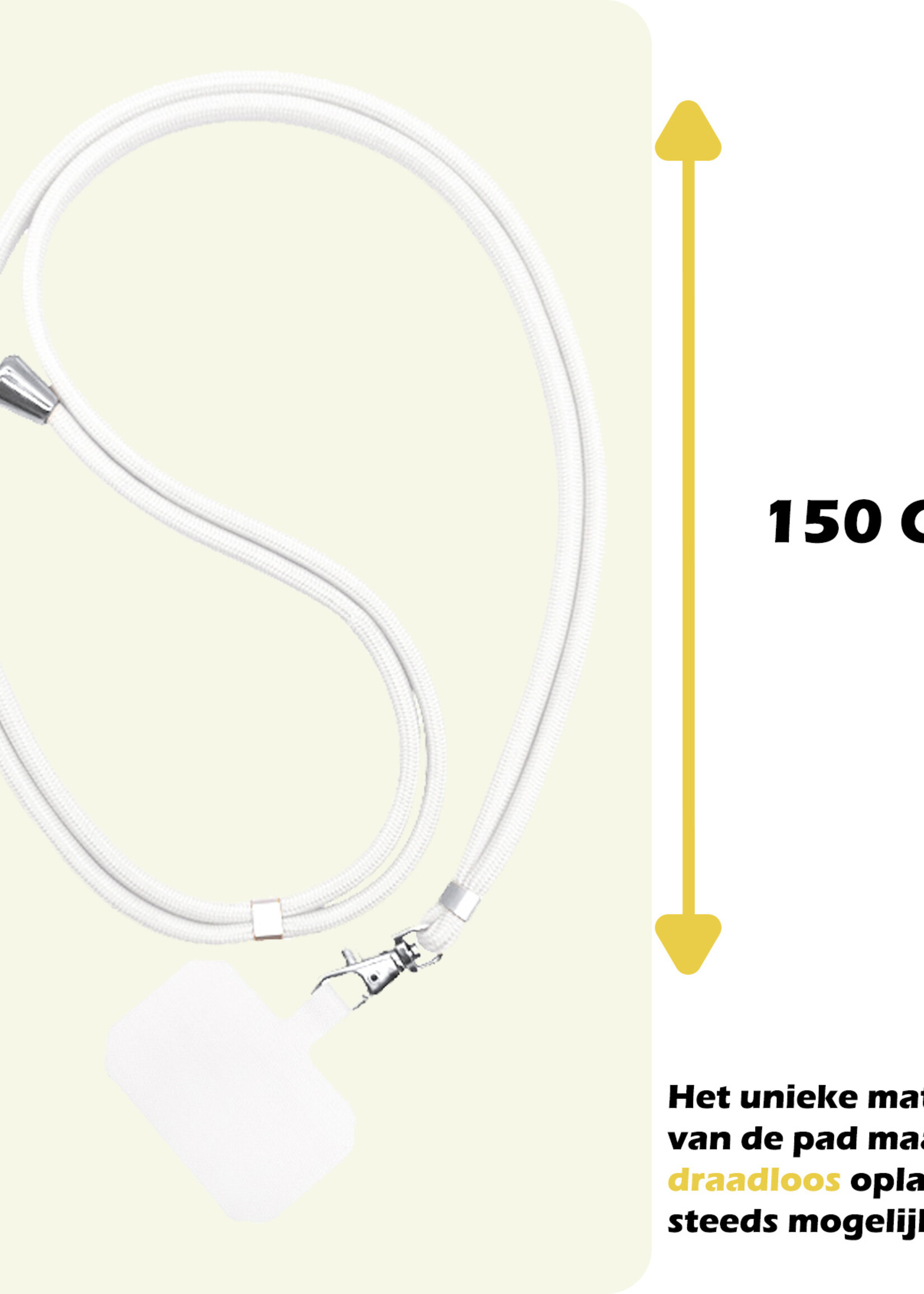 LUQ Telefoonkoord Universeel Telefoon Koord Telefoonketting Verstelbaar Telefoonkoorden 150 cm - Wit