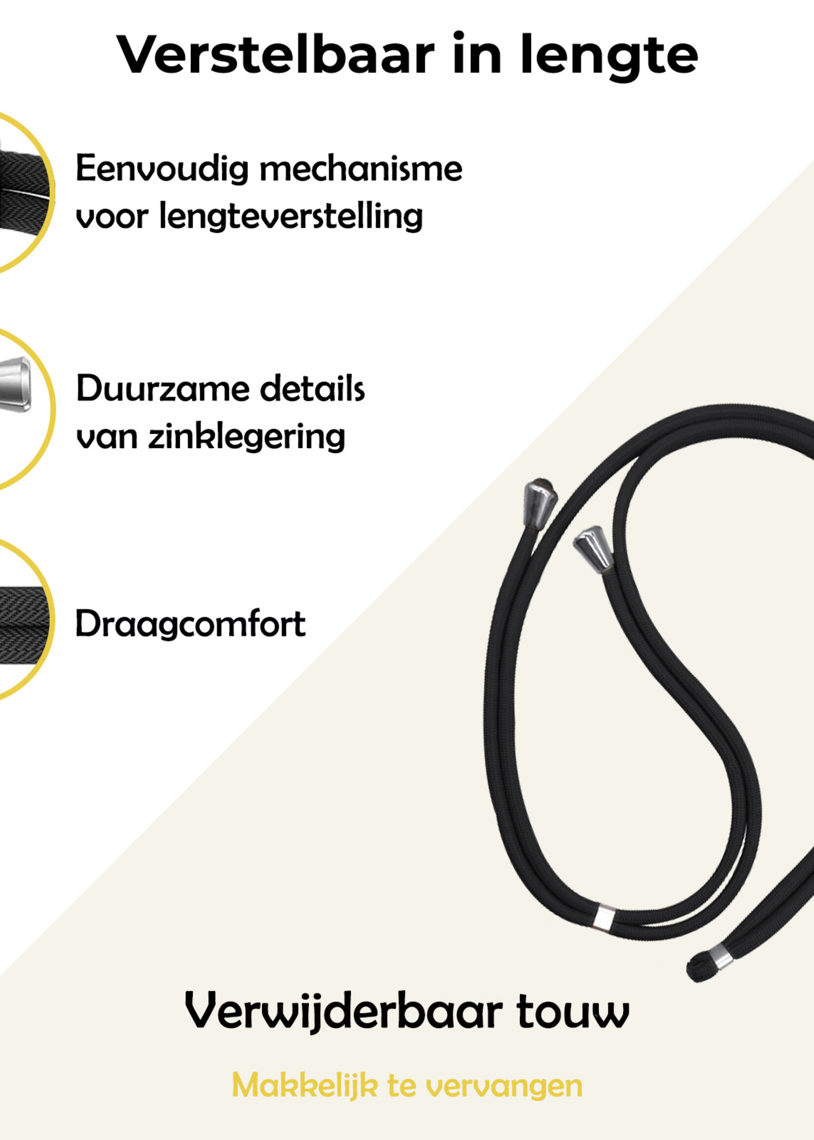 LUQ Telefoonkoord Universeel Telefoon Koord Telefoonketting Verstelbaar Telefoonkoorden 150 cm - Zwart