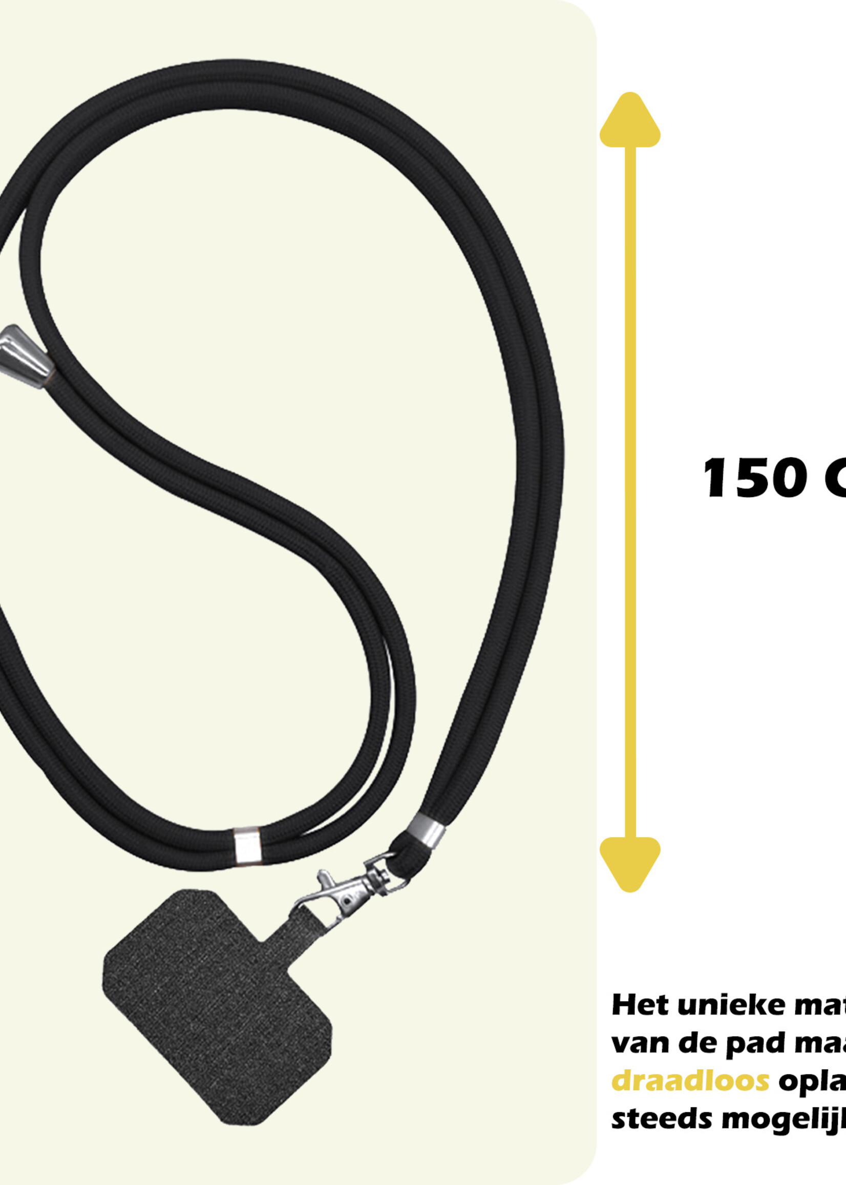 LUQ Telefoonkoord Universeel Telefoon Koord Telefoonketting Verstelbaar Telefoonkoorden 150 cm - Zwart