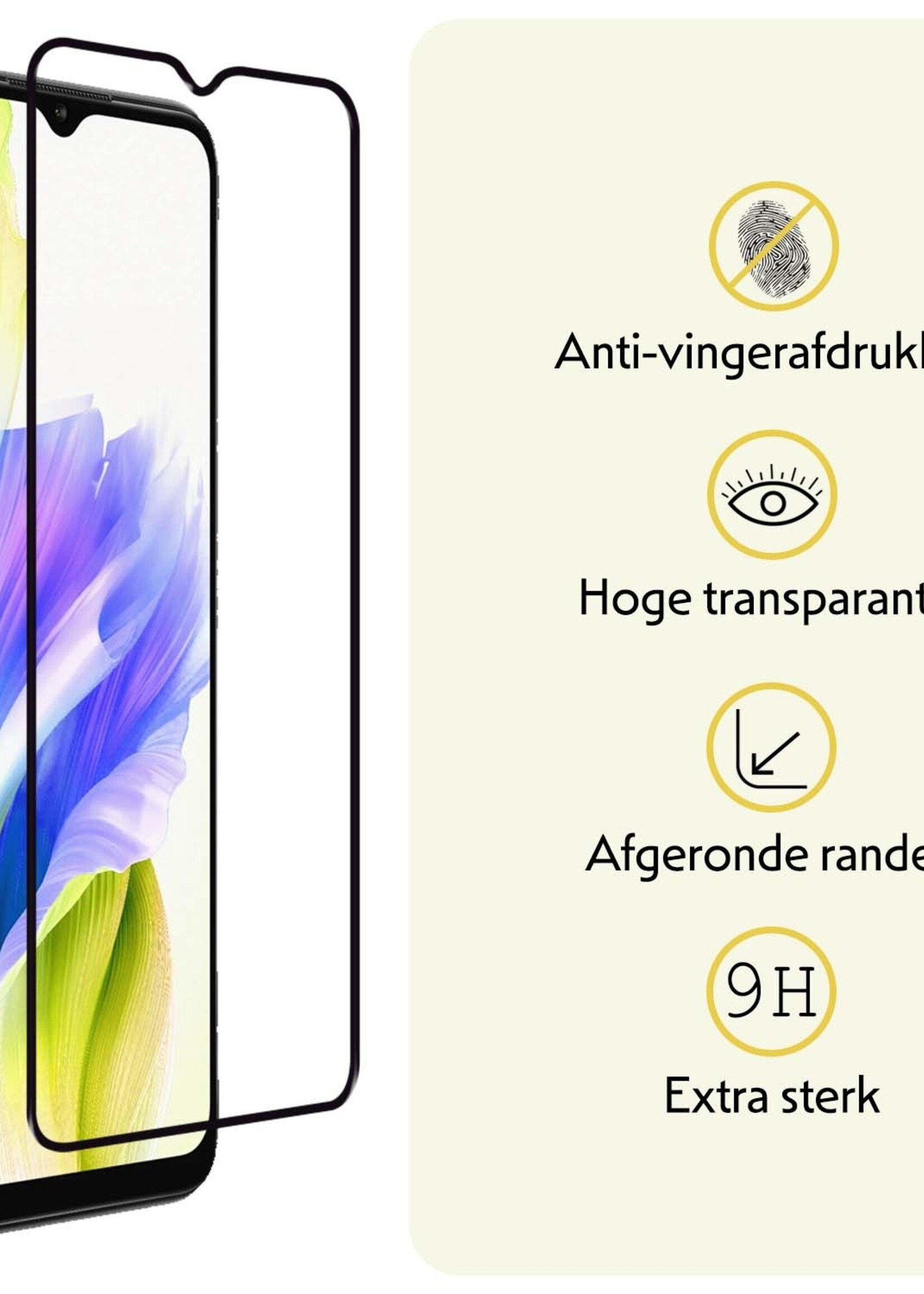 LUQ Screenprotector Geschikt voor OPPO A18 Screenprotector Glas Full Cover - Screenprotector Geschikt voor OPPO A18 Screenprotector Full Cover - 3 Stuks