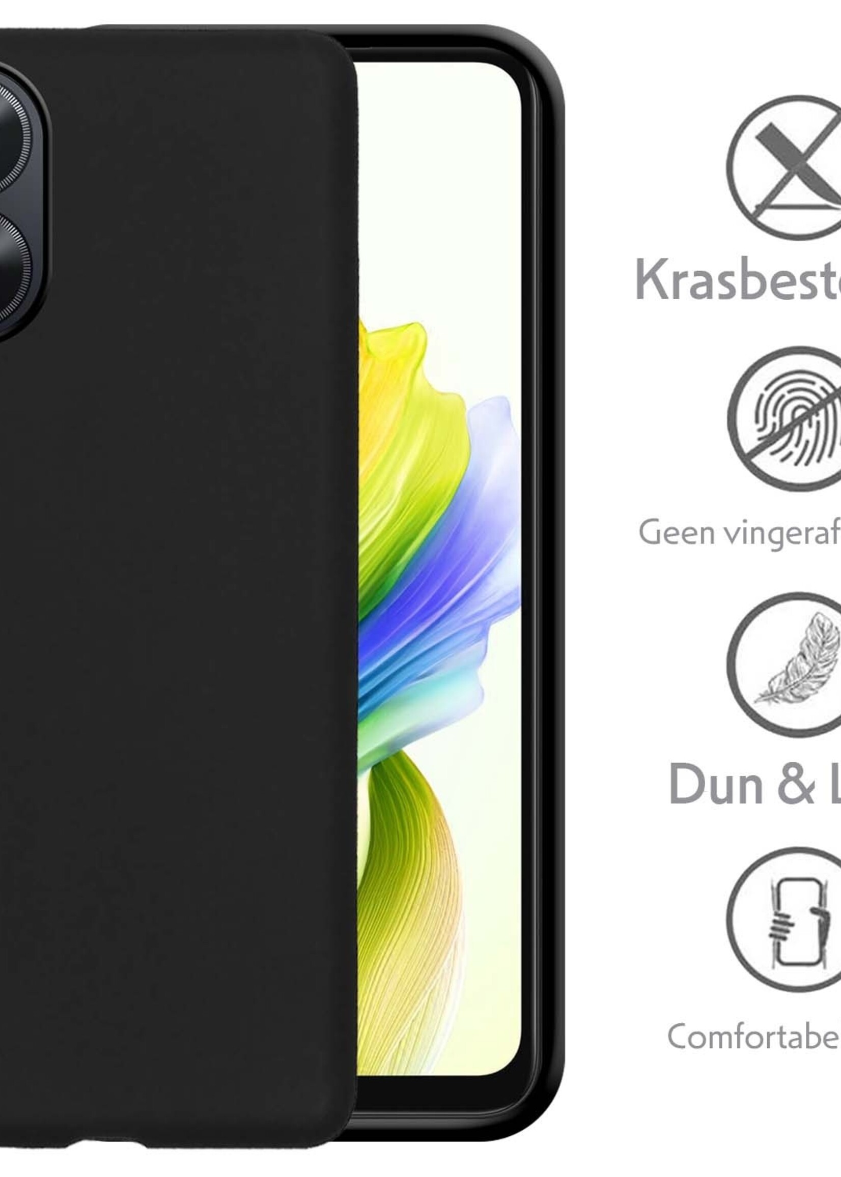 LUQ Hoesje Geschikt voor OPPO A18 Hoesje Siliconen Case - Hoes Geschikt voor OPPO A18 Hoes Siliconen - Zwart - 2 Stuks