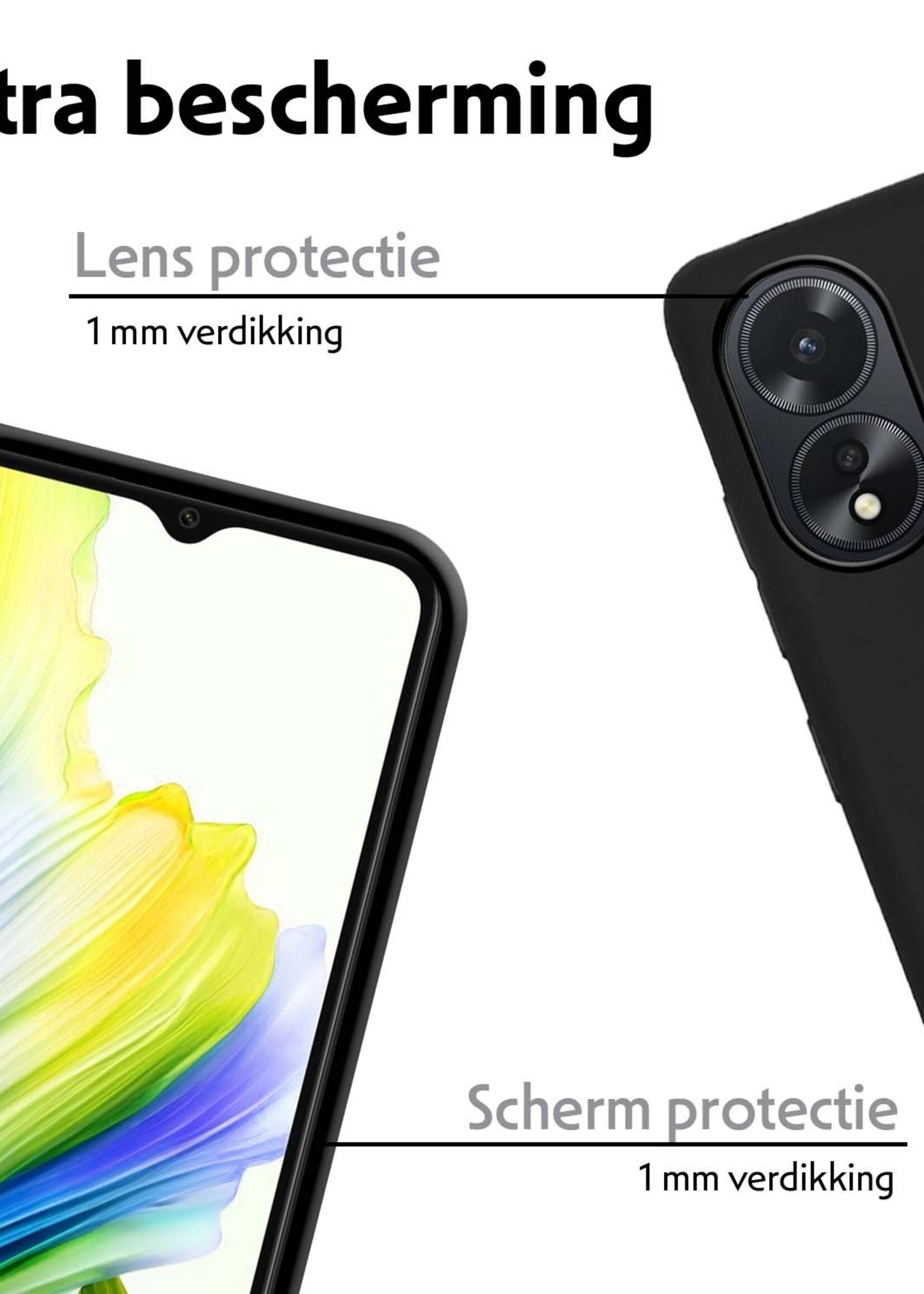 LUQ Hoesje Geschikt voor OPPO A18 Hoesje Siliconen Case - Hoes Geschikt voor OPPO A18 Hoes Siliconen - Zwart - 2 Stuks