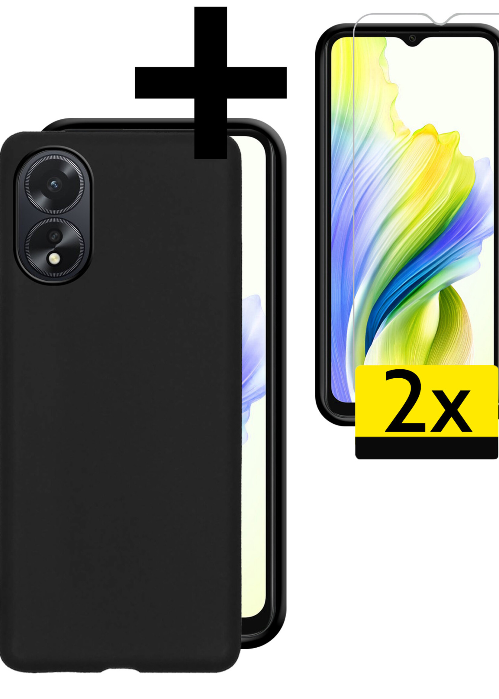LUQ Hoesje Geschikt voor OPPO A18 Hoesje Siliconen Case Met 2x Screenprotector - Hoes Geschikt voor OPPO A18 Hoes Siliconen - Zwart