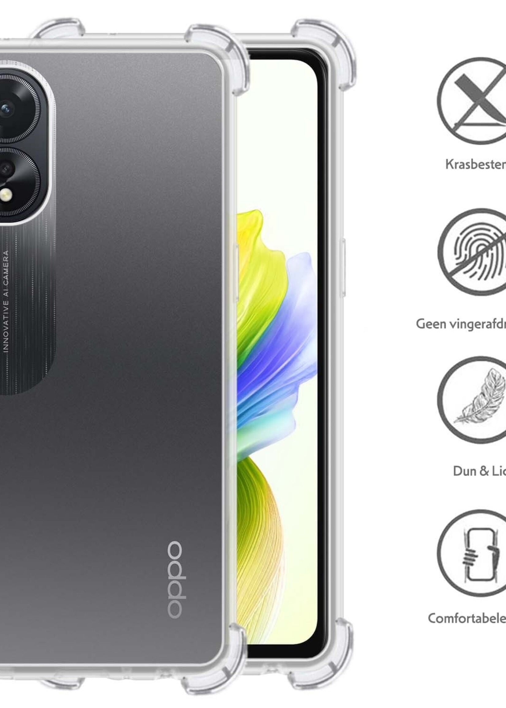 LUQ Hoesje Geschikt voor OPPO A18 Hoesje Shockproof Case Siliconen - Hoes Geschikt voor OPPO A18 Hoes Cover Siliconen - Transparant