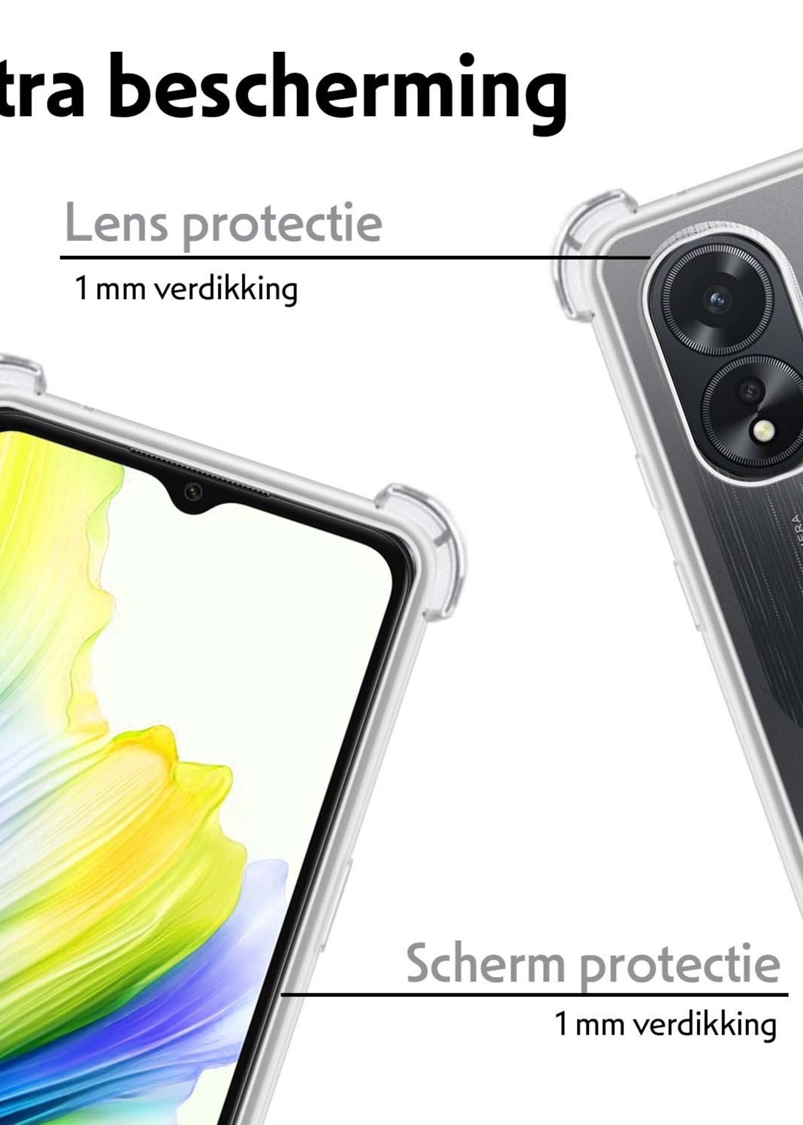 LUQ Hoesje Geschikt voor OPPO A18 Hoesje Shockproof Case Siliconen Met 2x Screenprotector - Hoes Geschikt voor OPPO A18 Hoes Cover Siliconen - Transparant