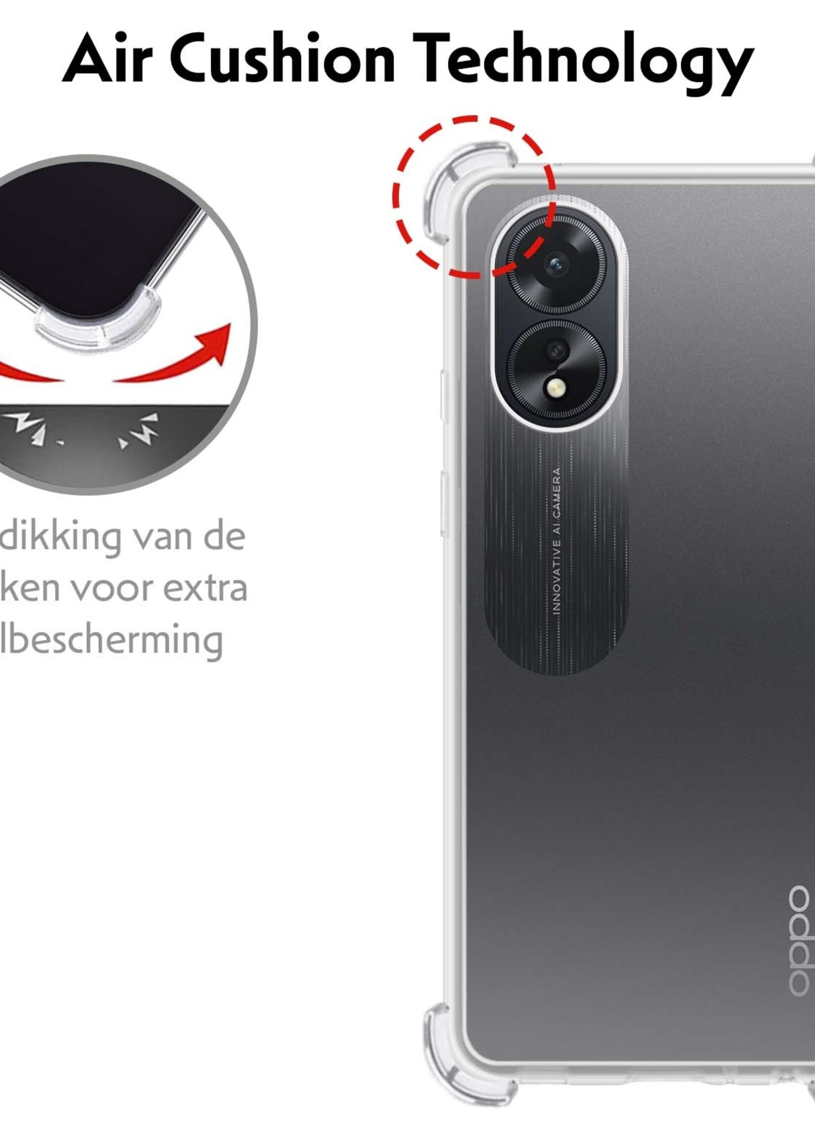 LUQ Hoesje Geschikt voor OPPO A18 Hoesje Shockproof Case Siliconen Met 2x Screenprotector - Hoes Geschikt voor OPPO A18 Hoes Cover Siliconen - Transparant