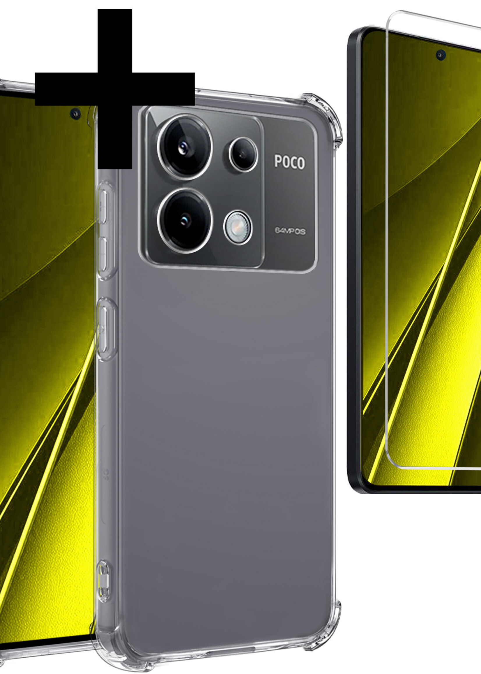 LUQ Hoesje Geschikt voor Xiaomi Poco X6 Hoesje Shockproof Case Siliconen Met Screenprotector - Hoes Geschikt voor Xiaomi Poco X6 5G Hoes Cover Siliconen - Transparant