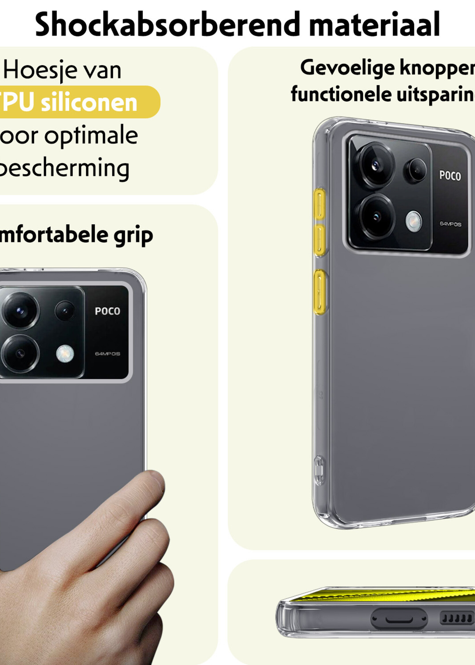 LUQ Hoesje Geschikt voor Xiaomi Poco X6 Hoesje Siliconen Case Met Screenprotector - Hoes Geschikt voor Xiaomi Poco X6 5G Hoes Siliconen - Transparant