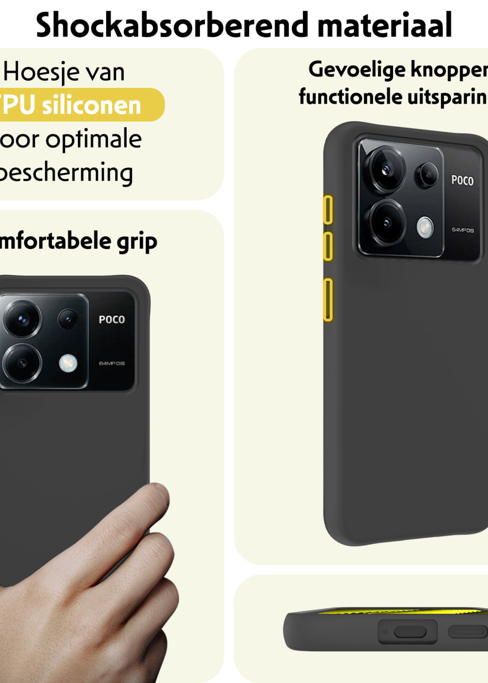 LUQ Hoesje Geschikt voor Xiaomi Poco X6 Hoesje Siliconen Case Met Screenprotector - Hoes Geschikt voor Xiaomi Poco X6 5G Hoes Siliconen - Zwart