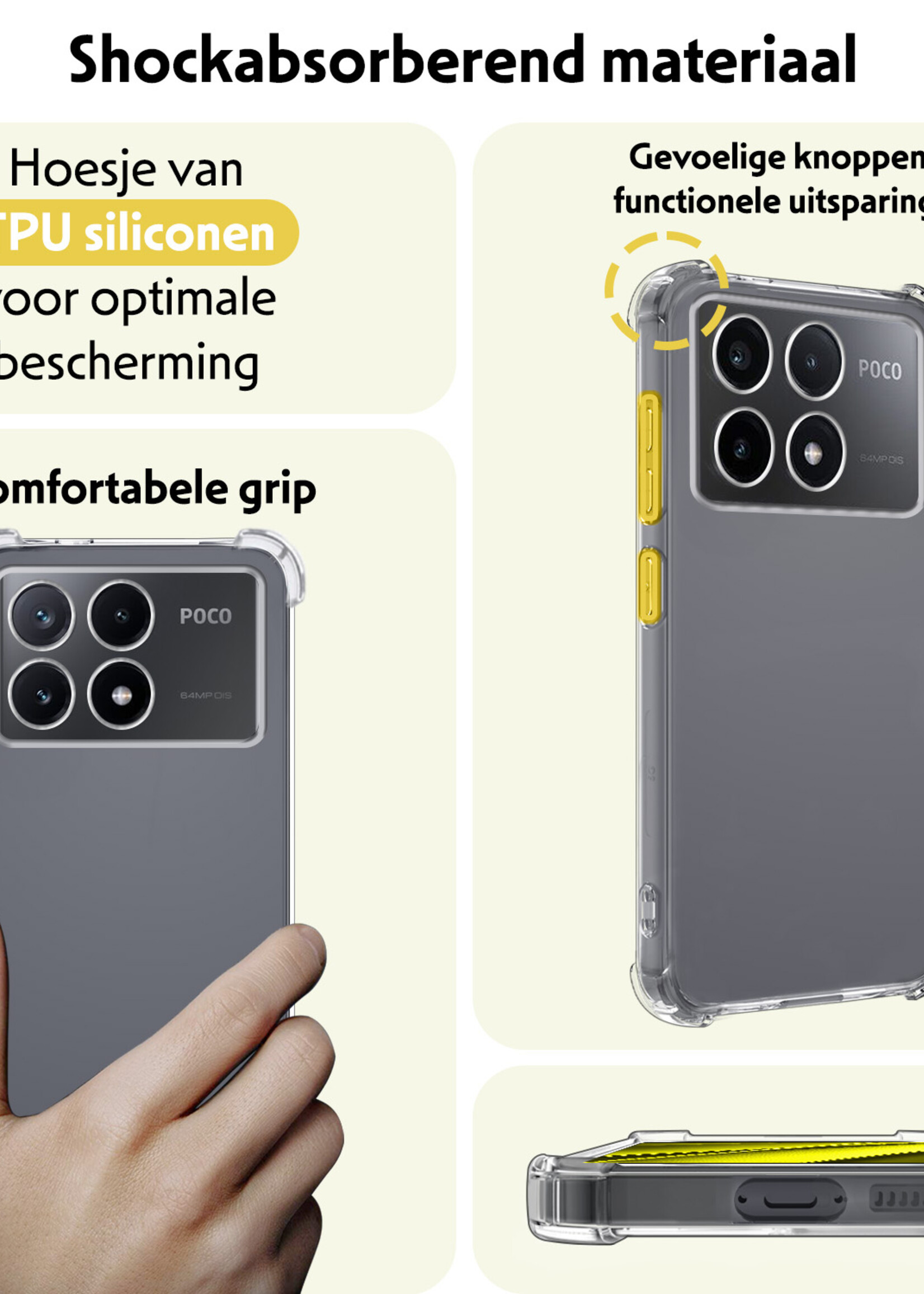 LUQ Hoesje Geschikt voor Xiaomi Poco X6 Pro 5G Hoesje Shockproof Case Siliconen - Hoes Geschikt voor Xiaomi Poco X6 Pro Hoes Cover Siliconen - Transparant - 2 Stuks