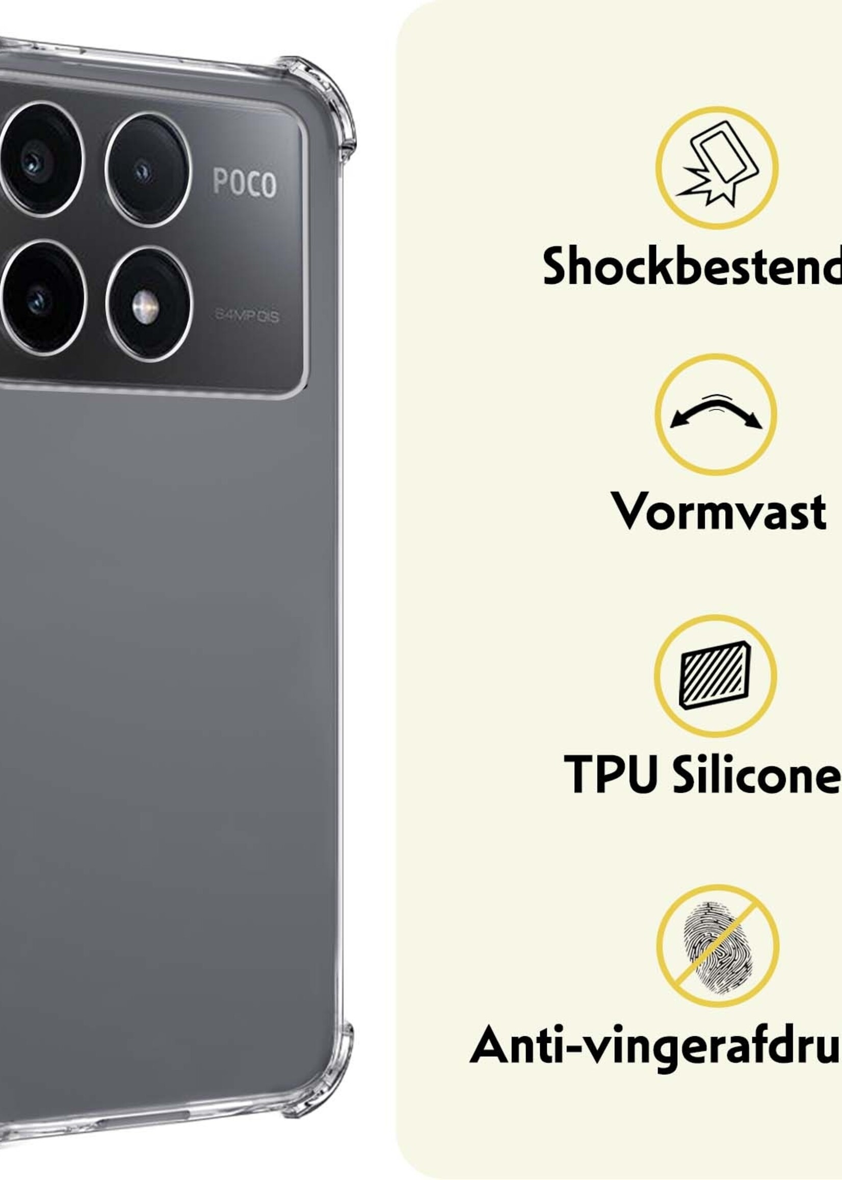 LUQ Hoesje Geschikt voor Xiaomi Poco X6 Pro 5G Hoesje Shockproof Case Siliconen Met Screenprotector - Hoes Geschikt voor Xiaomi Poco X6 Pro Hoes Cover Siliconen - Transparant